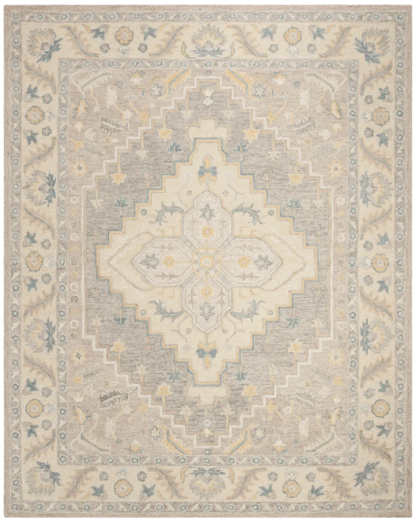 Micro-Loop Stepped Medallion Hand-Tufted Wool Rug