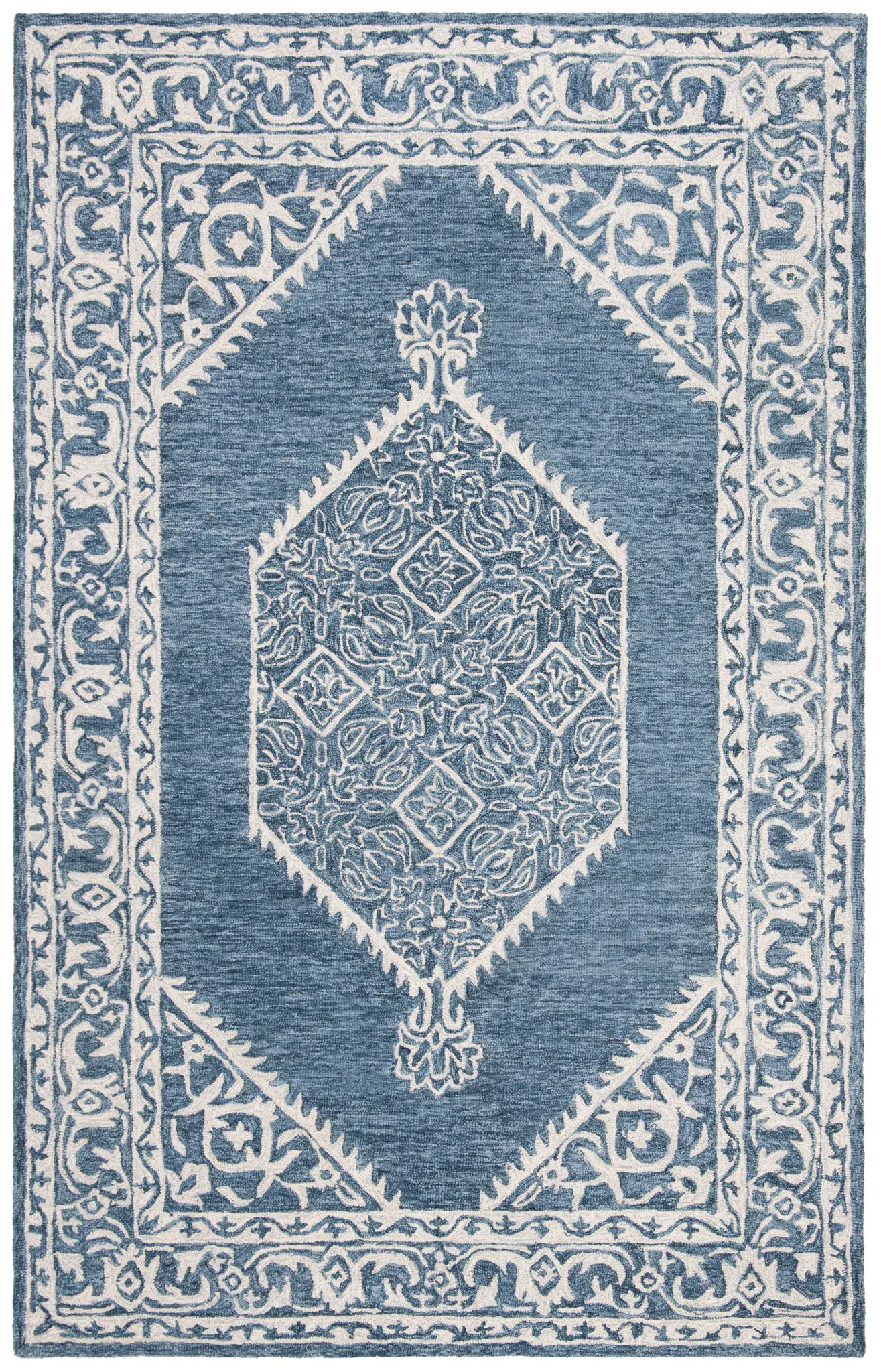Micro-Loop Diamond Medallion Border Hand-Tufted Wool Rug