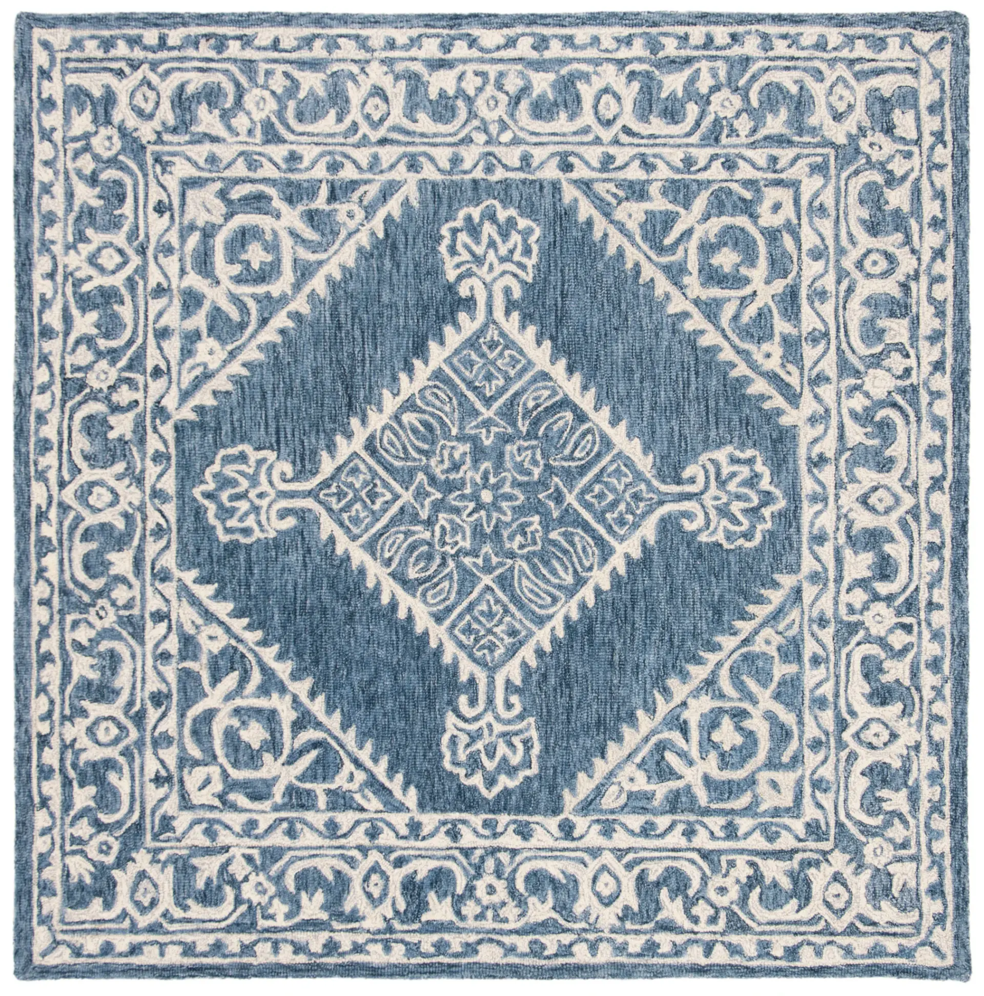 Micro-Loop Diamond Medallion Border Hand-Tufted Wool Rug