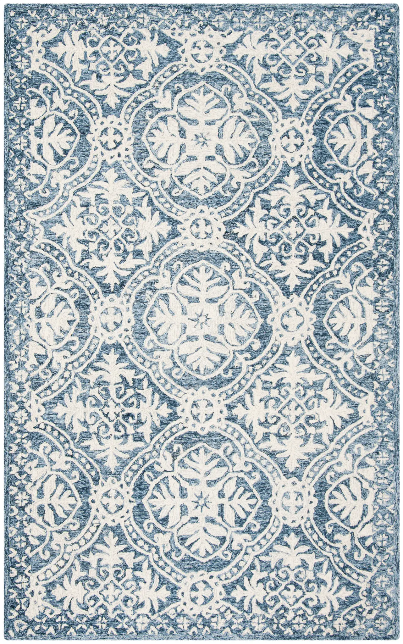 Micro-Loop Floral Tile Hand-Tufted Wool Rug