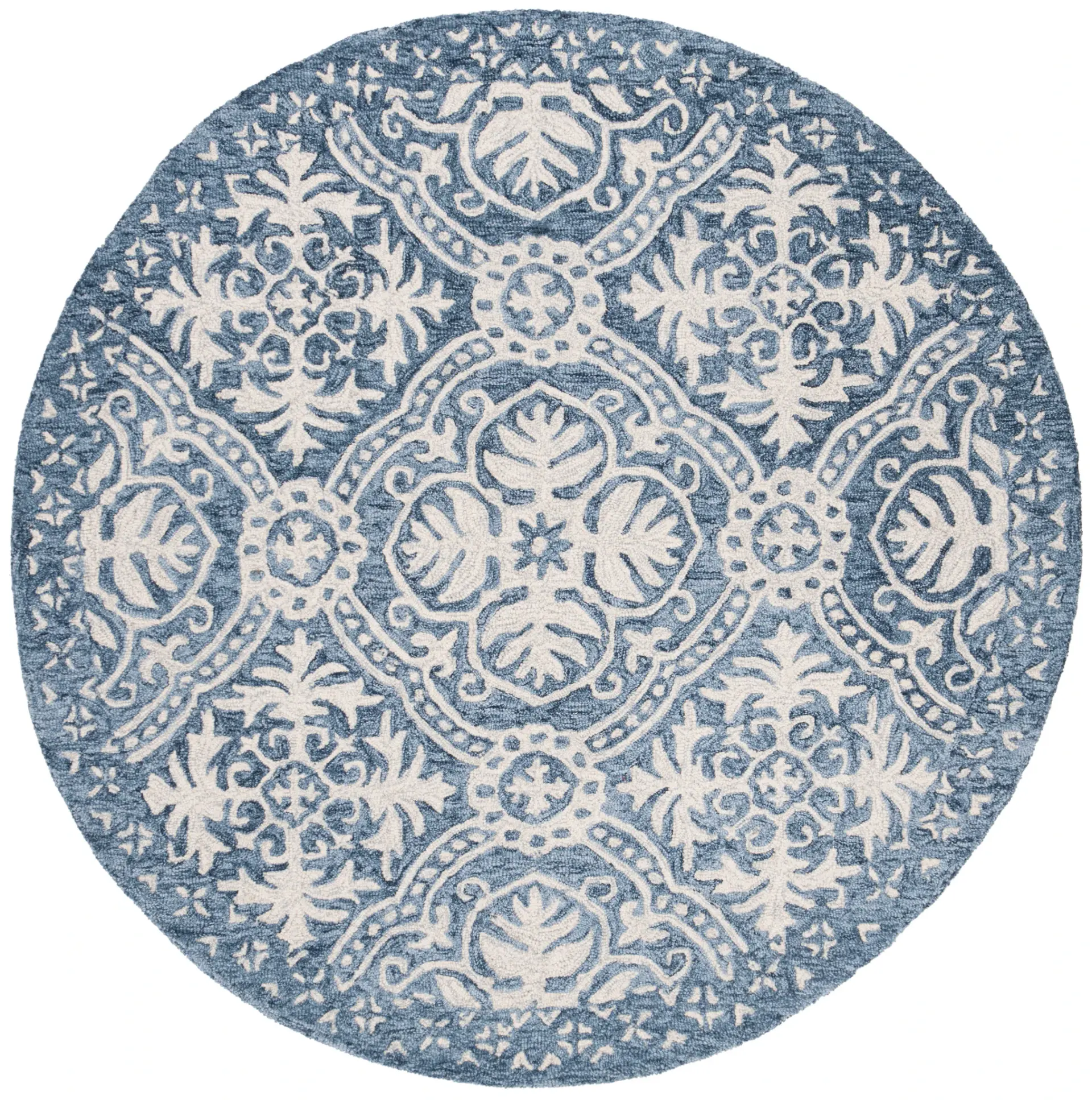 Micro-Loop Floral Tile Hand-Tufted Wool Rug