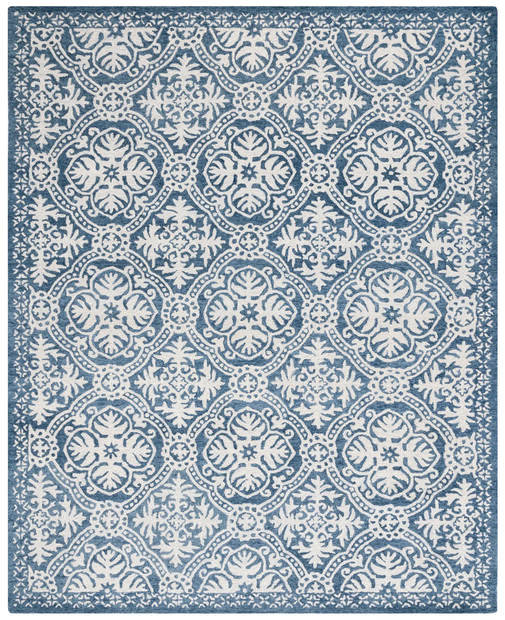 Micro-Loop Floral Tile Hand-Tufted Wool Rug