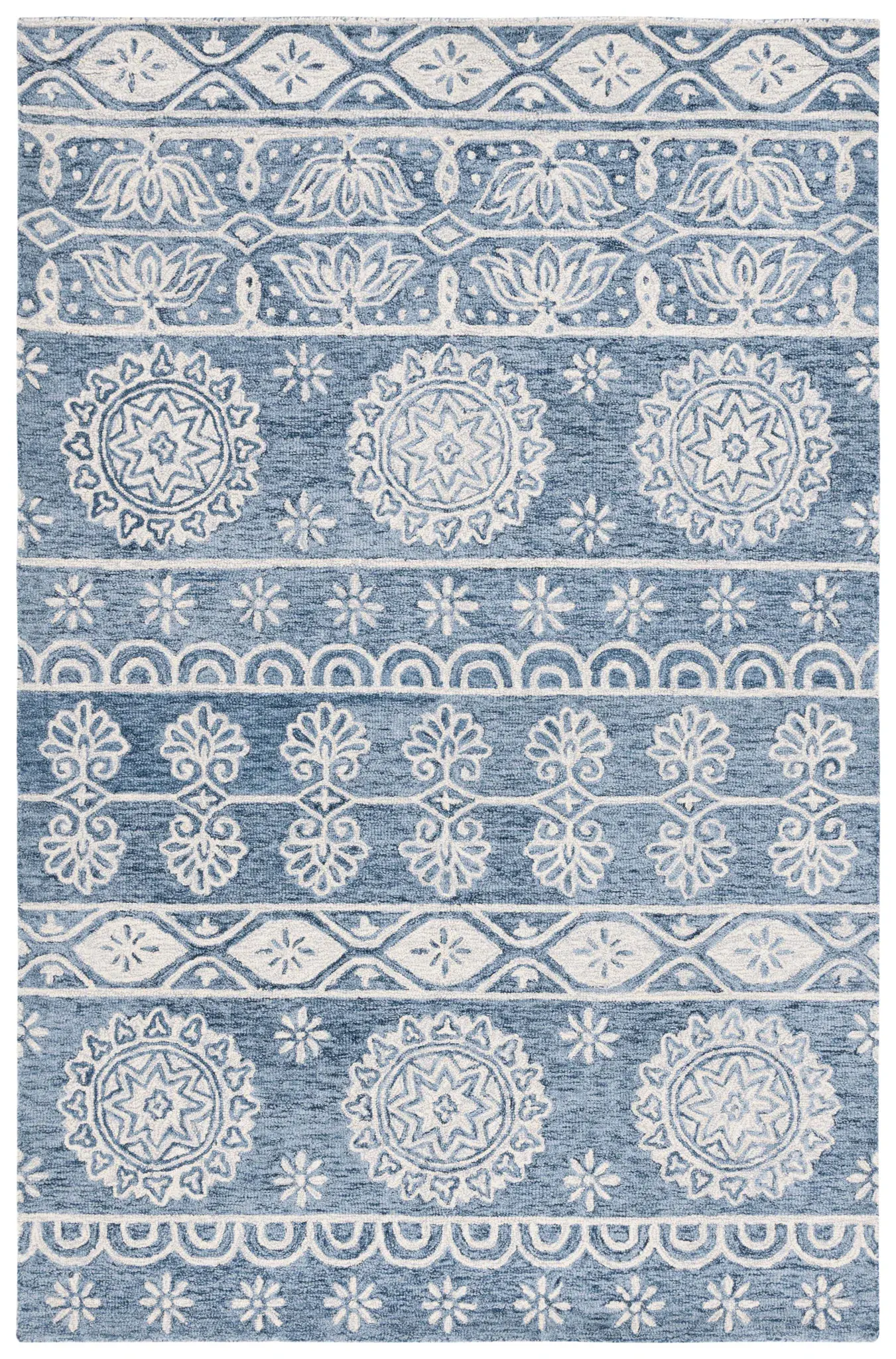 Micro-Loop Banded Medallion Hand-Tufted Wool Rug