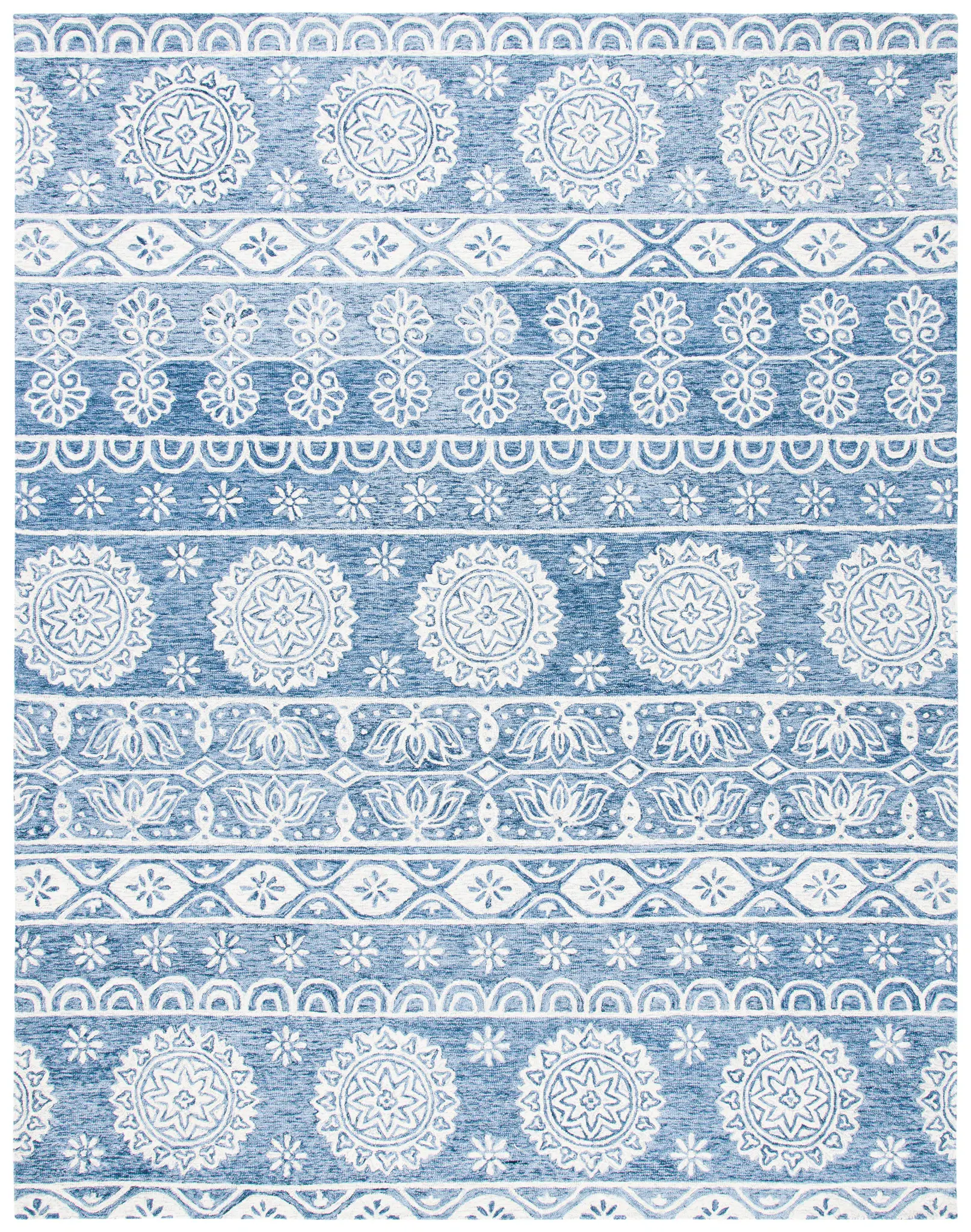 Micro-Loop Banded Medallion Hand-Tufted Wool Rug