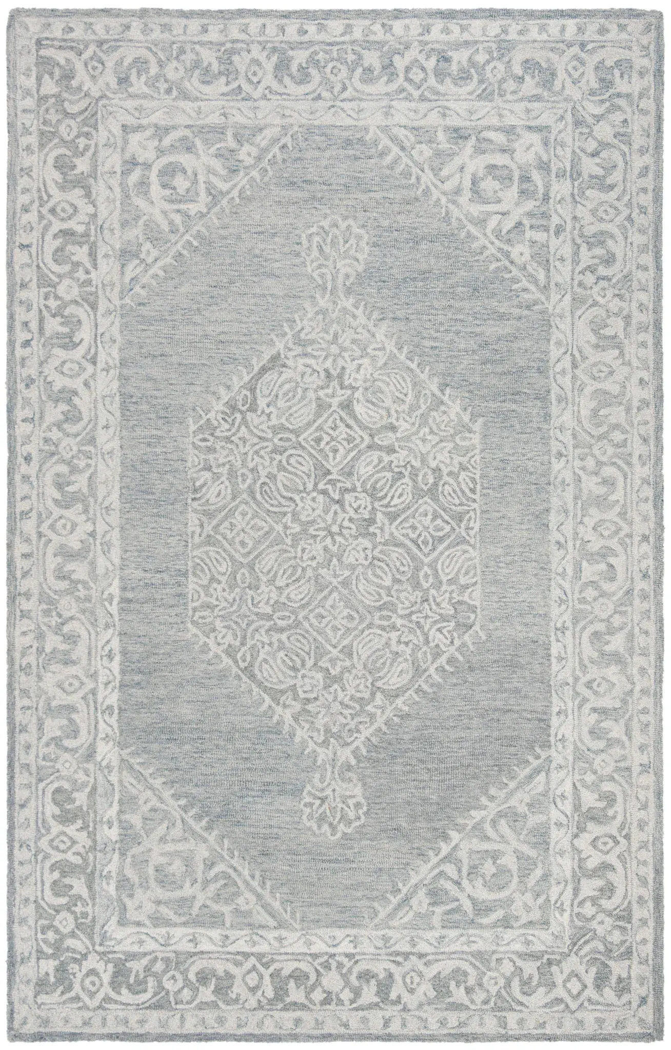 Micro-Loop Serrated Diamond Medallion Hand-Tufted Wool Rug