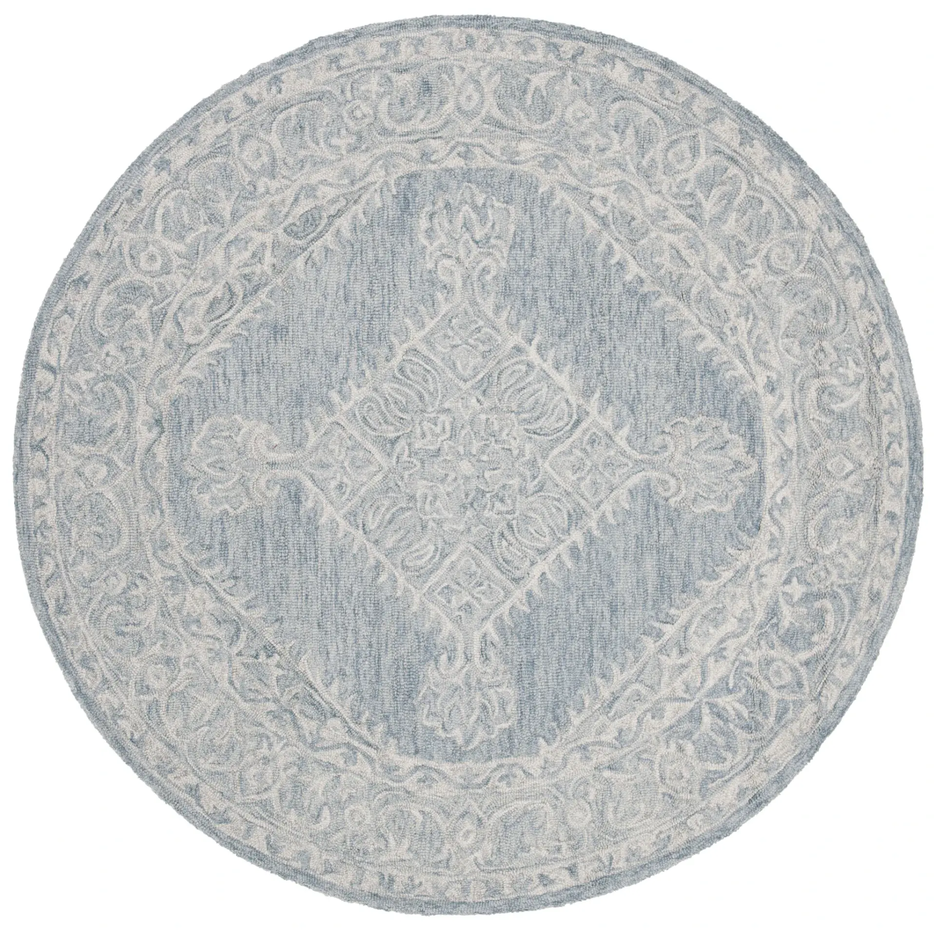 Micro-Loop Serrated Diamond Medallion Hand-Tufted Wool Rug