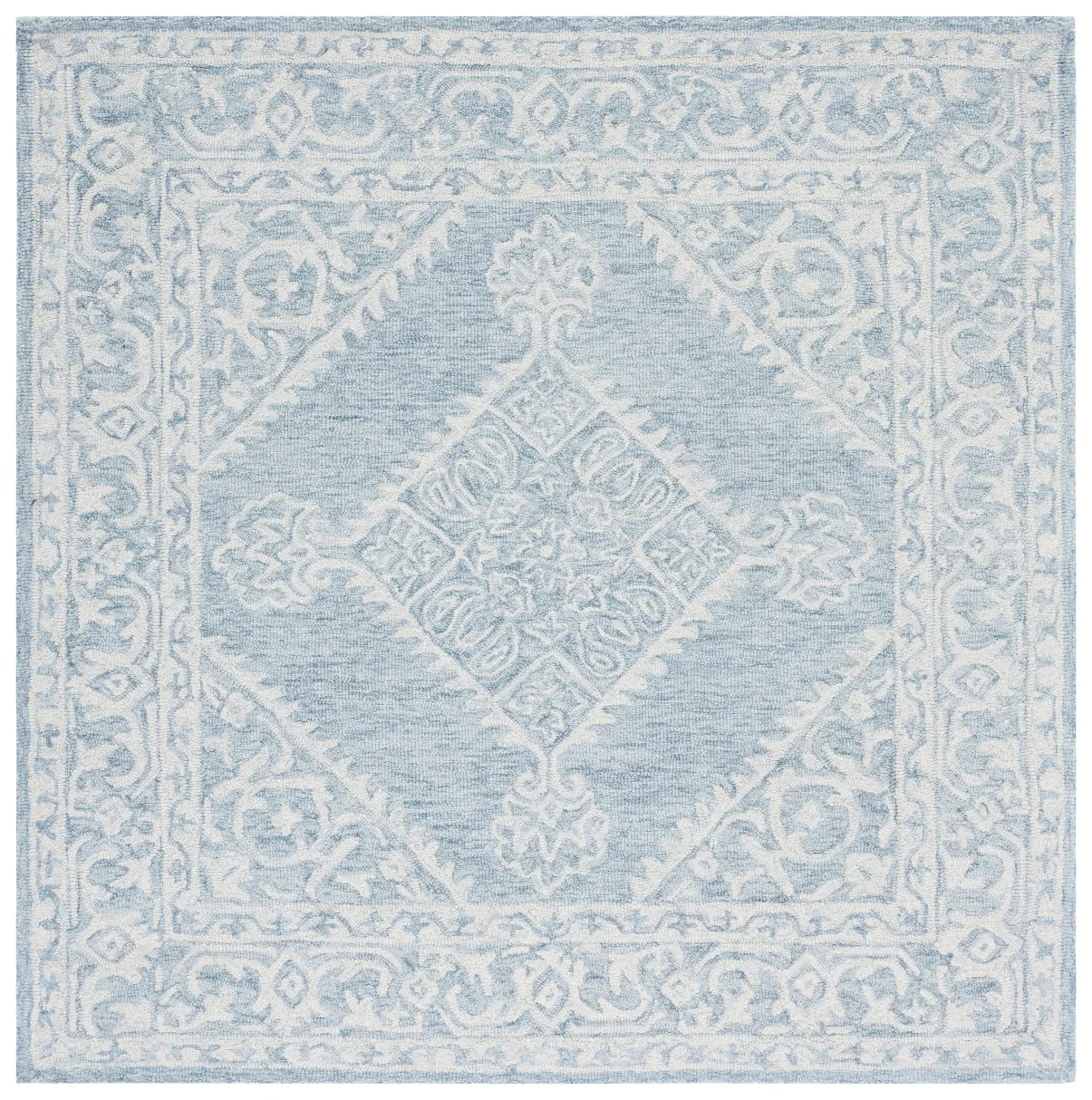 Micro-Loop Serrated Diamond Medallion Hand-Tufted Wool Rug