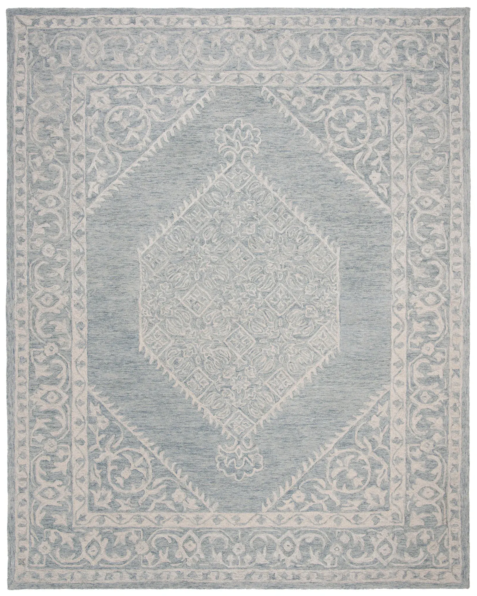 Micro-Loop Serrated Diamond Medallion Hand-Tufted Wool Rug