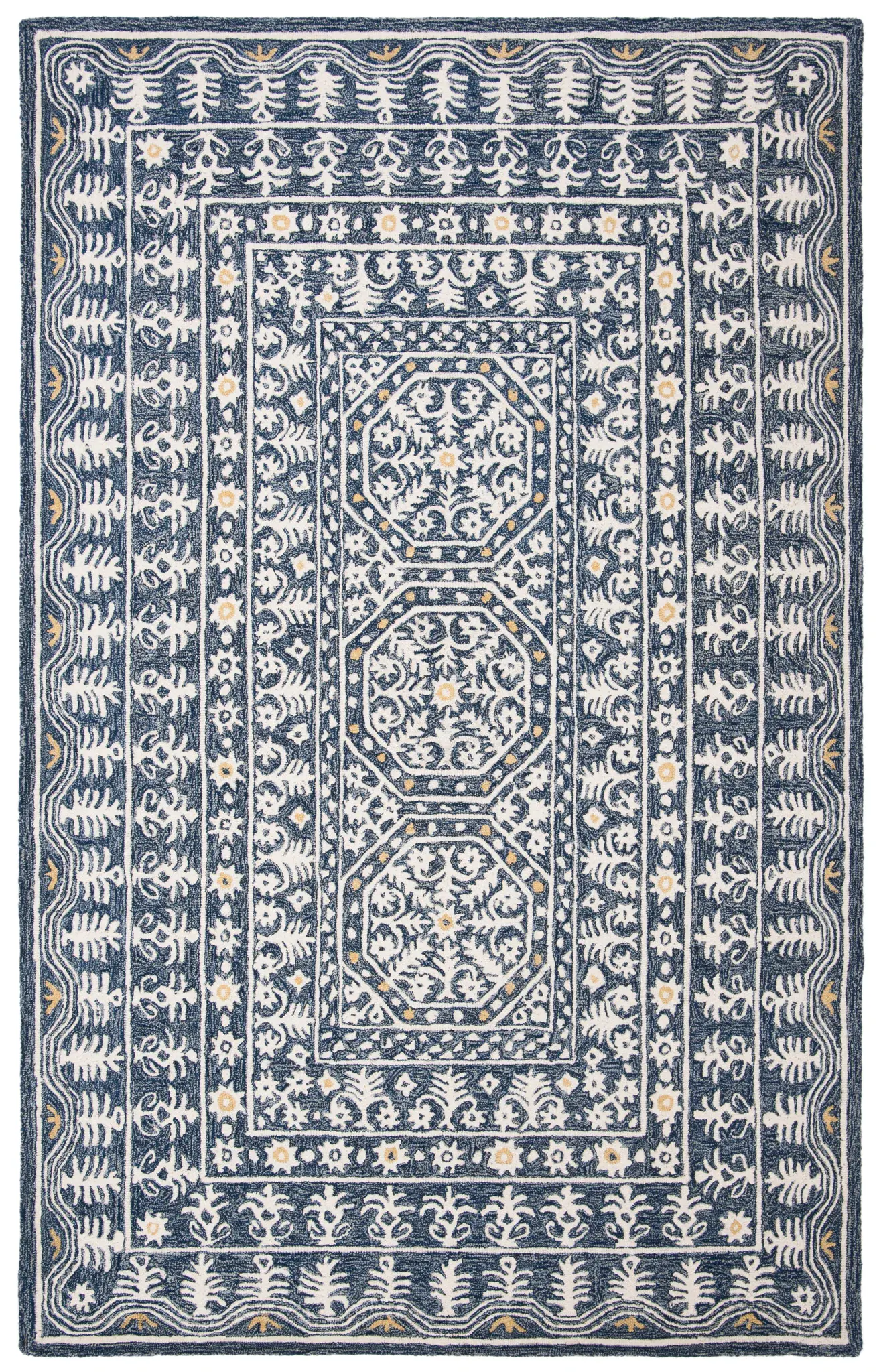 Micro-Loop Triple Medallion Hand-Tufted Wool Rug
