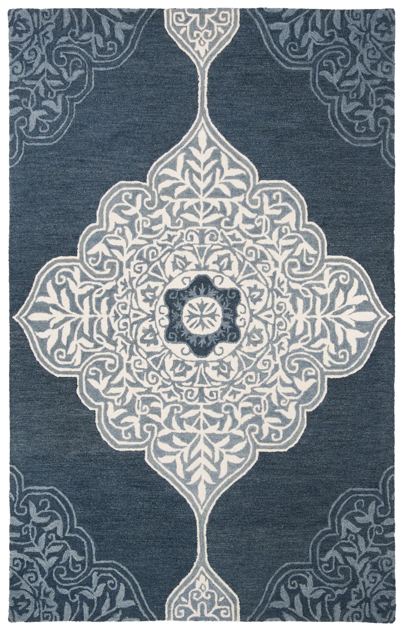 Micro-Loop Open Field Medallion Hand-Tufted Wool Rug