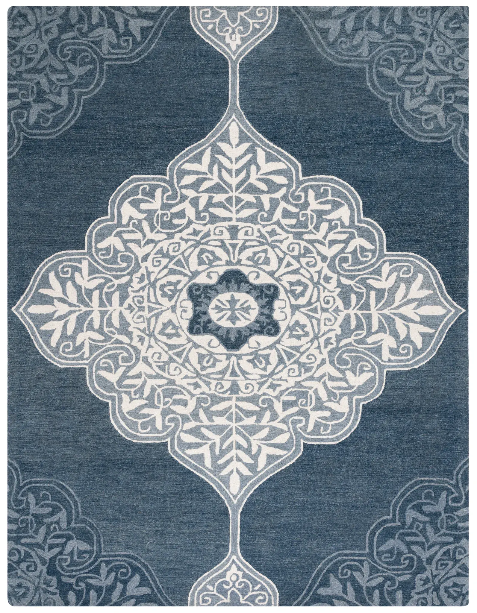 Micro-Loop Open Field Medallion Hand-Tufted Wool Rug