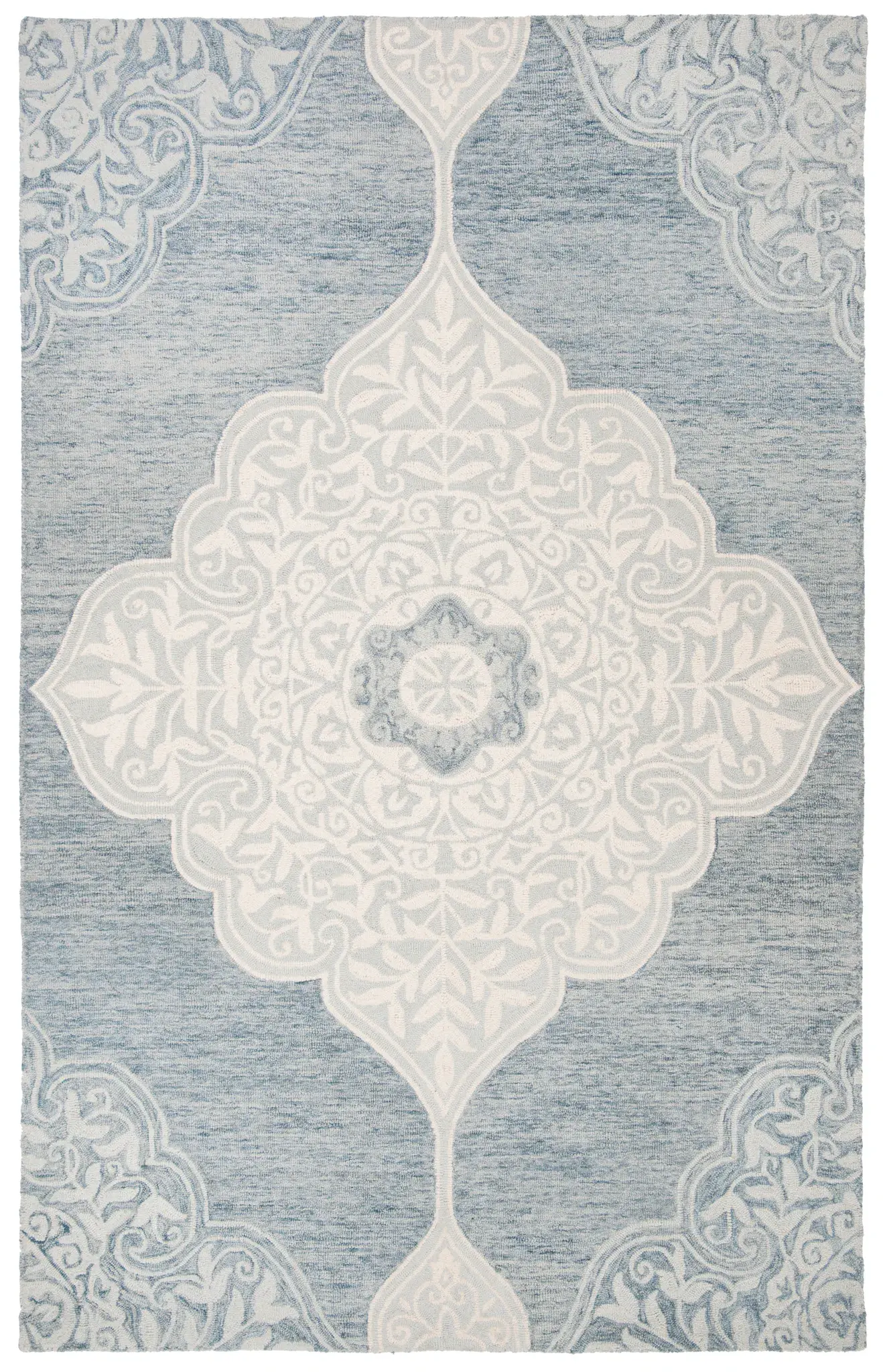 Micro-Loop Open Field Medallion Hand-Tufted Wool Rug