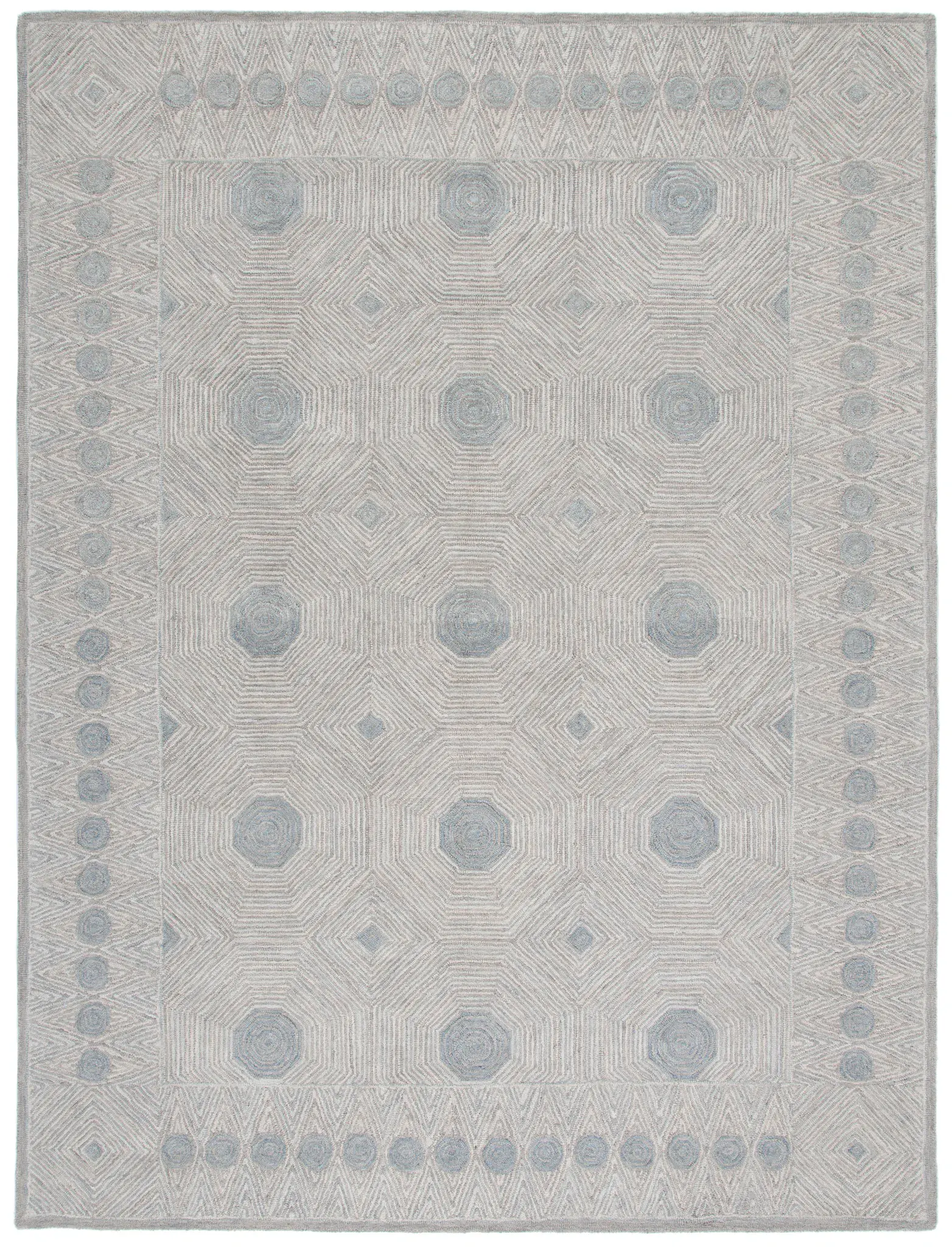 Micro-Loop Geometric Medallion Hand-Tufted Wool Rug