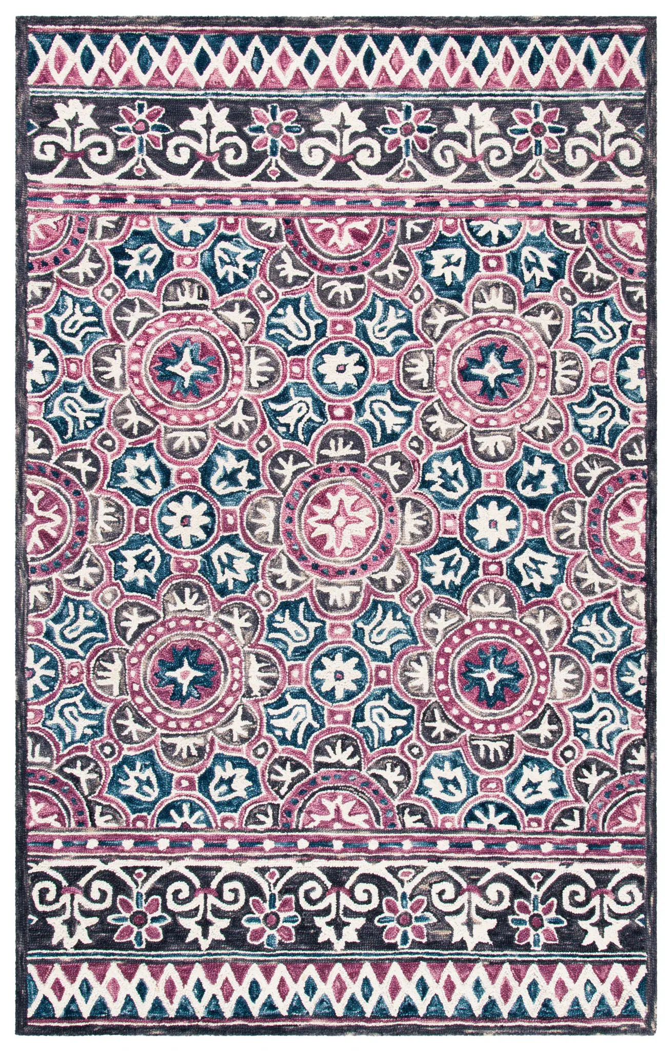 Micro-Loop Rosette Tile Hand-Tufted Wool Rug