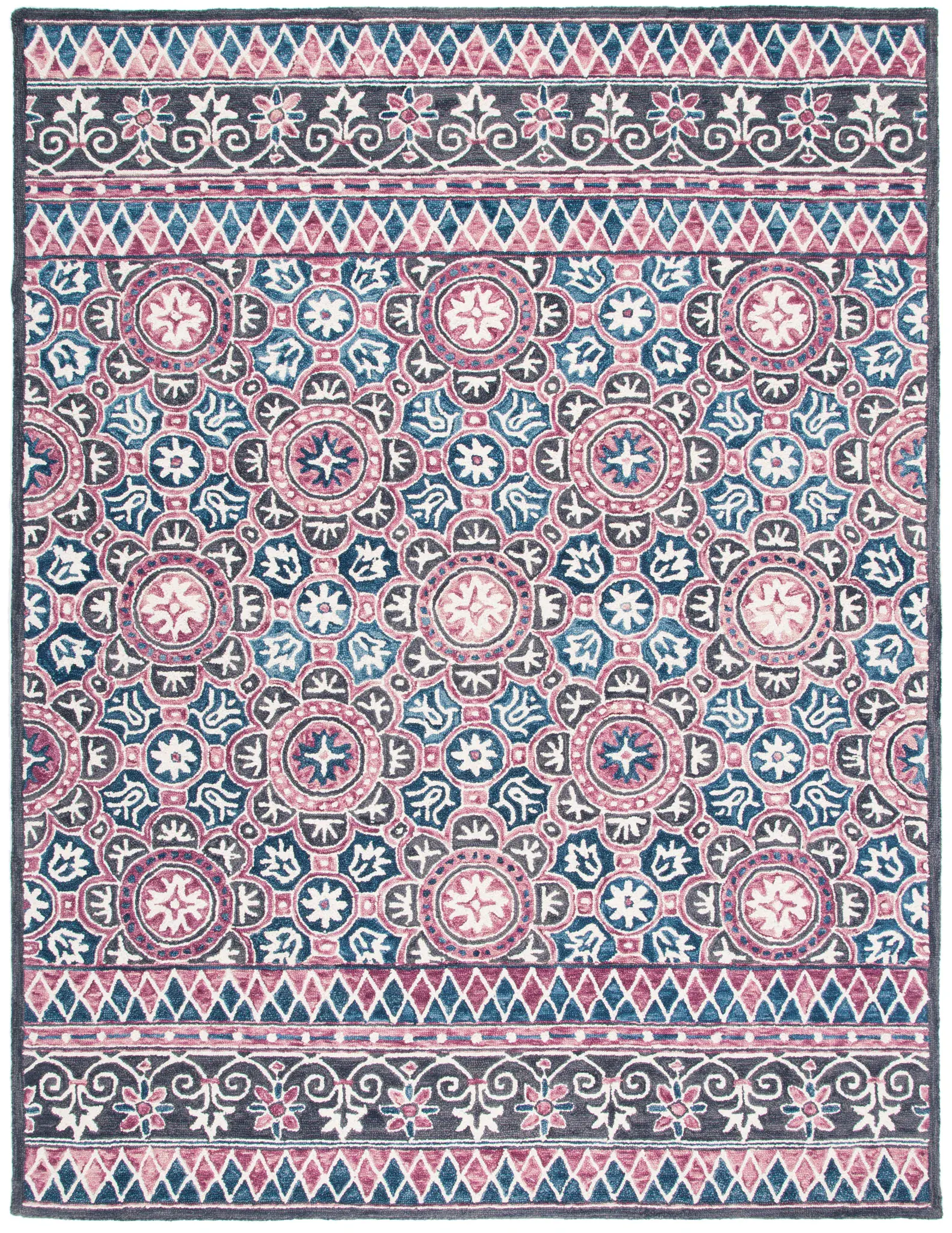 Micro-Loop Rosette Tile Hand-Tufted Wool Rug