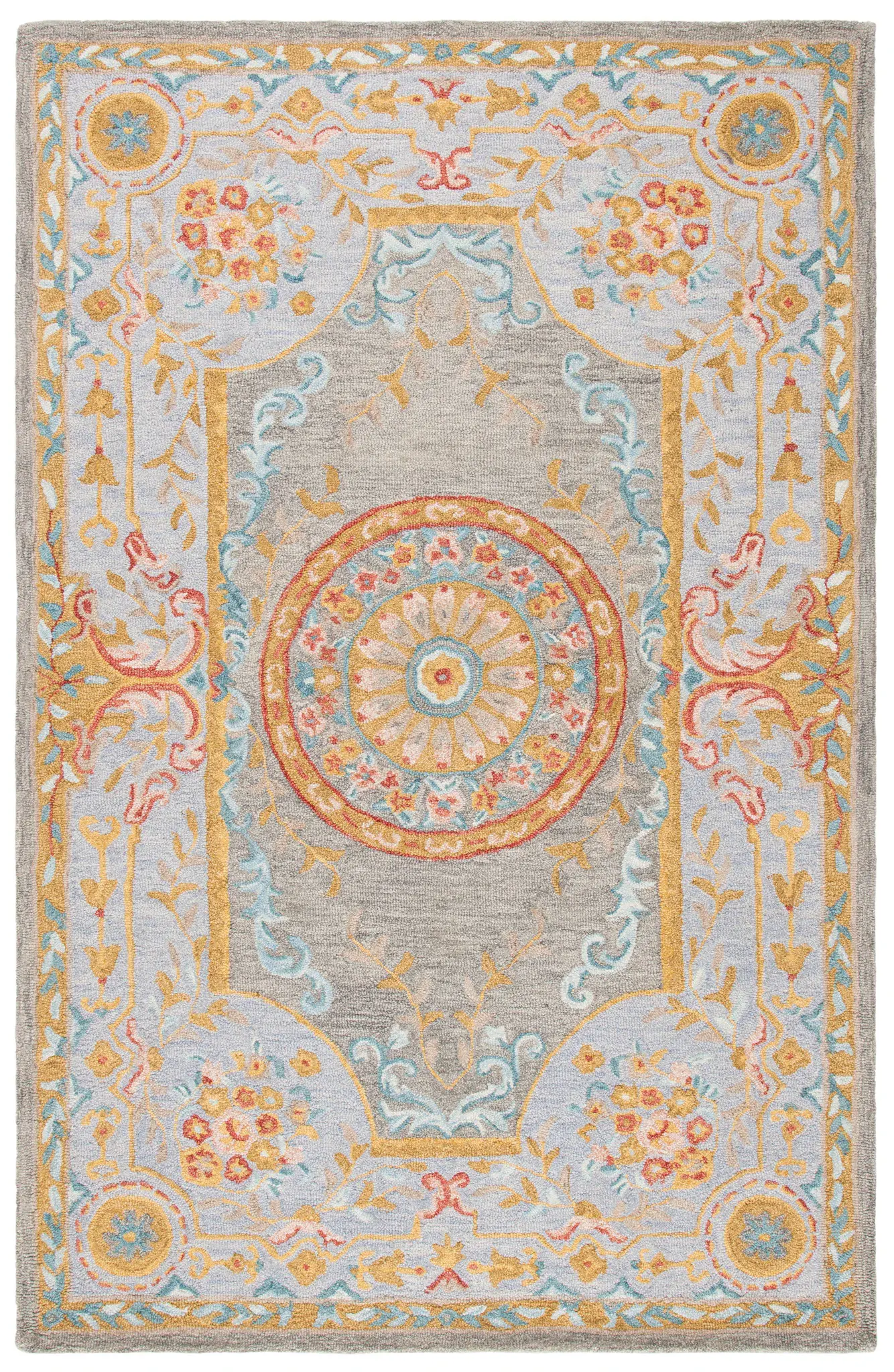 Micro-Loop Rosette Medallion Hand-Tufted Wool Rug