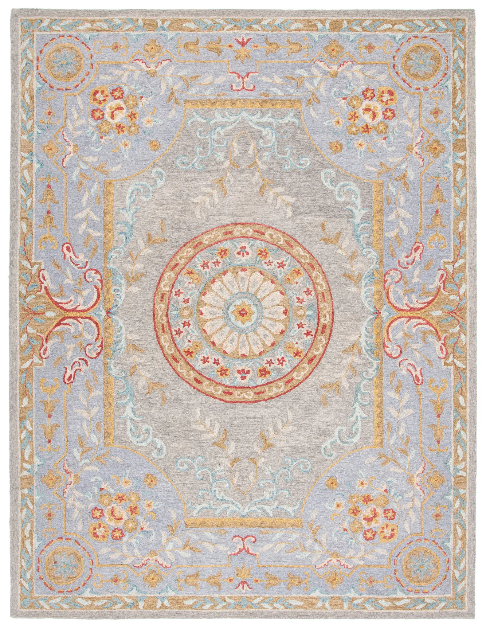 Micro-Loop Rosette Medallion Hand-Tufted Wool Rug