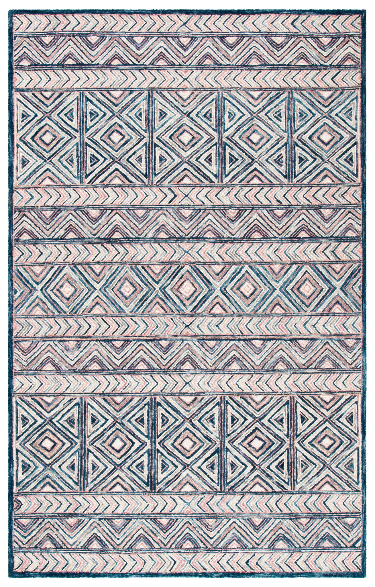 Micro-Loop Tribal Banded Hand-Tufted Wool Rug