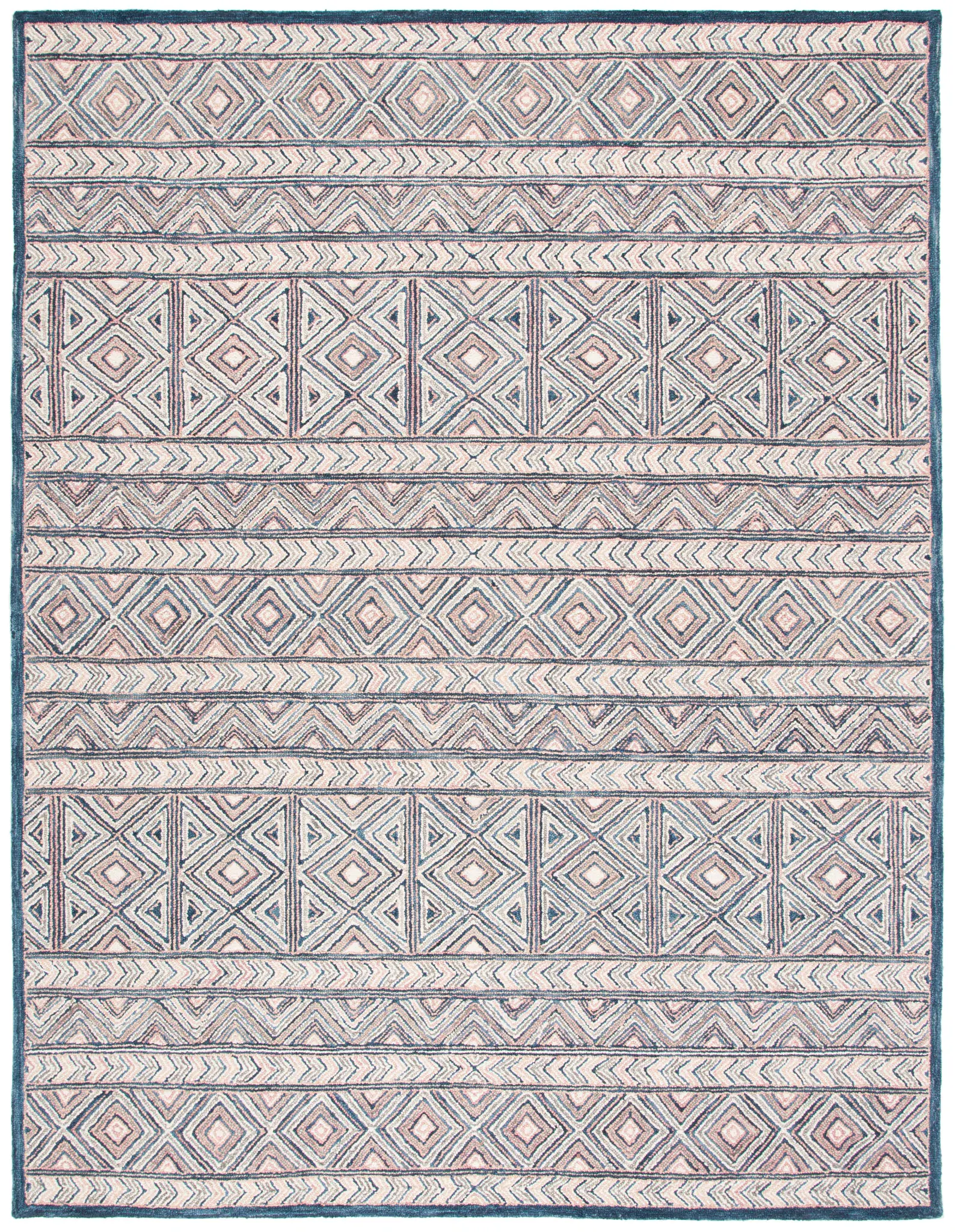Micro-Loop Tribal Banded Hand-Tufted Wool Rug