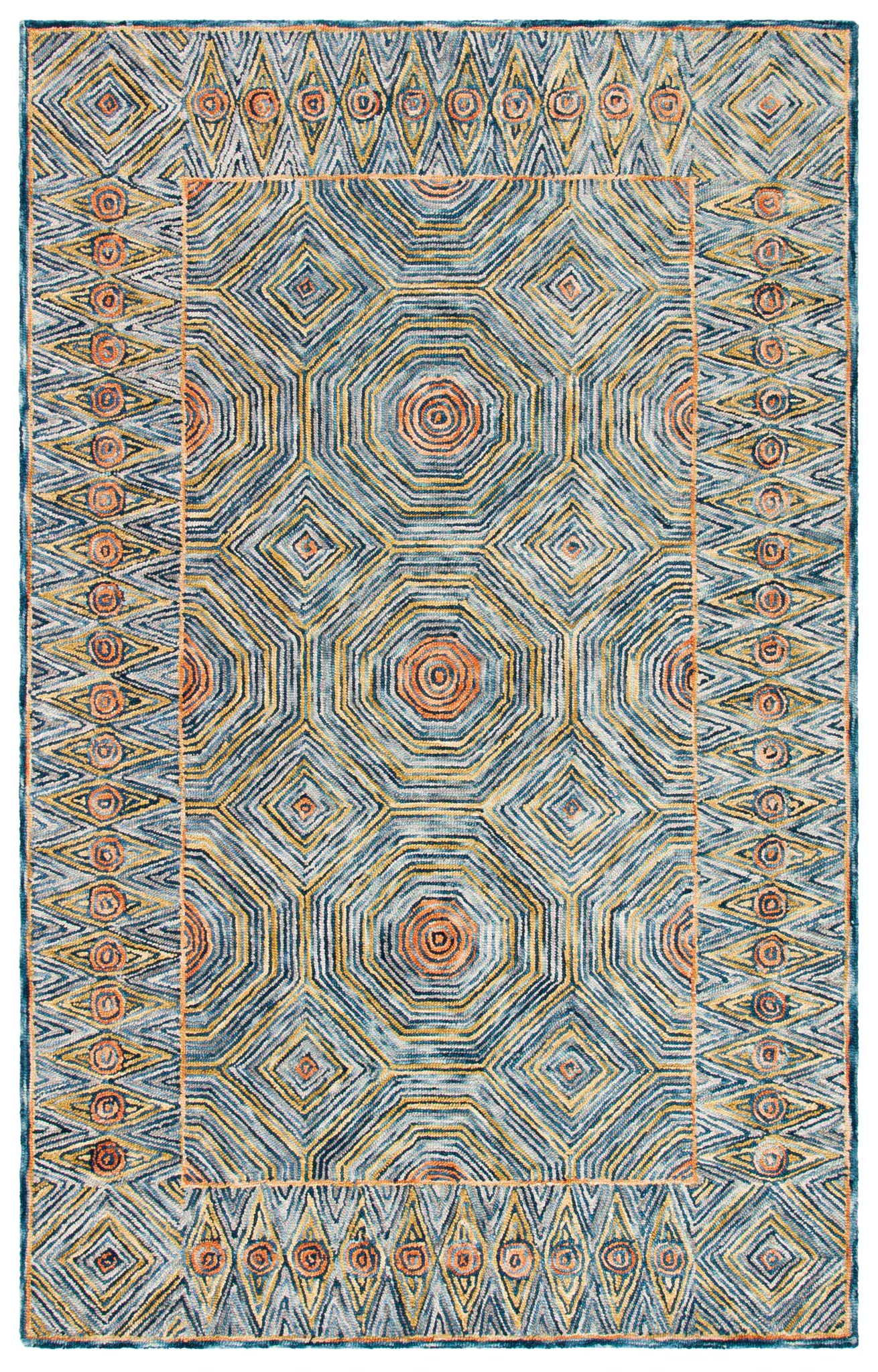 Micro-Loop Concentric Geometric Hand-Tufted Wool Rug