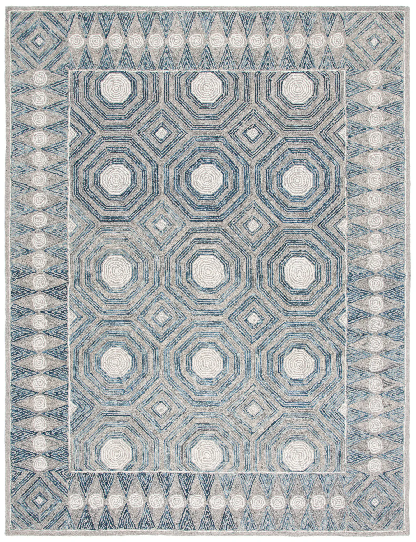 Micro-Loop Nested Octagon Hand-Tufted Wool Rug
