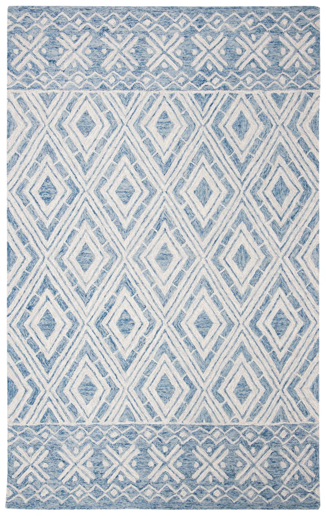Micro-Loop Diamond Border Hand-Tufted Wool Rug