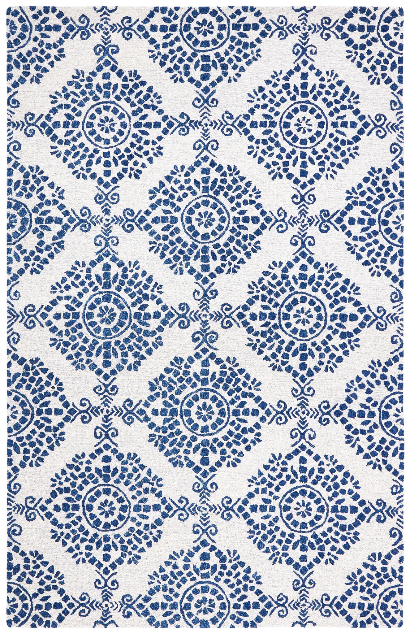 Micro-Loop Rosette Trellis Hand-Tufted Wool Rug