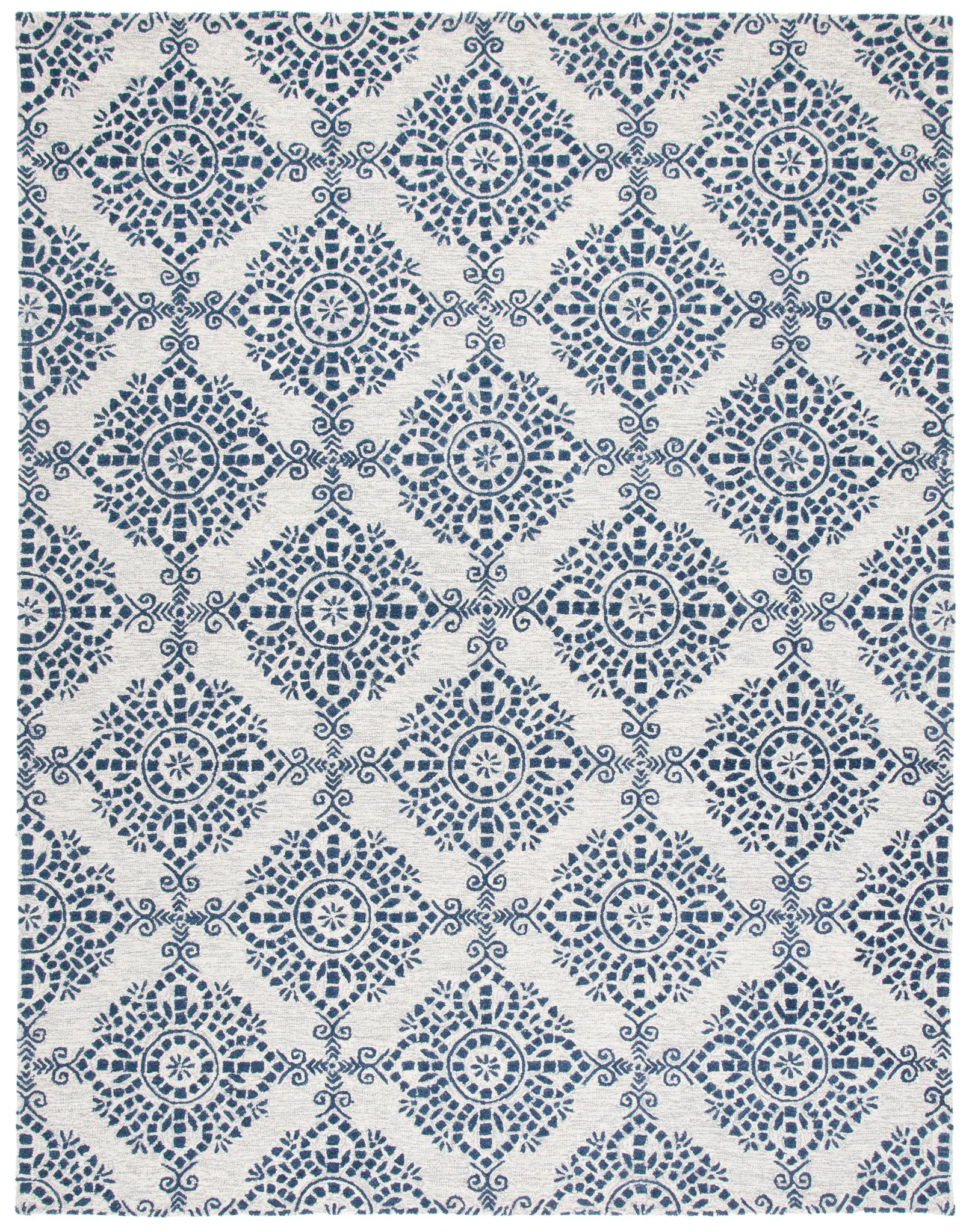 Micro-Loop Rosette Trellis Hand-Tufted Wool Rug