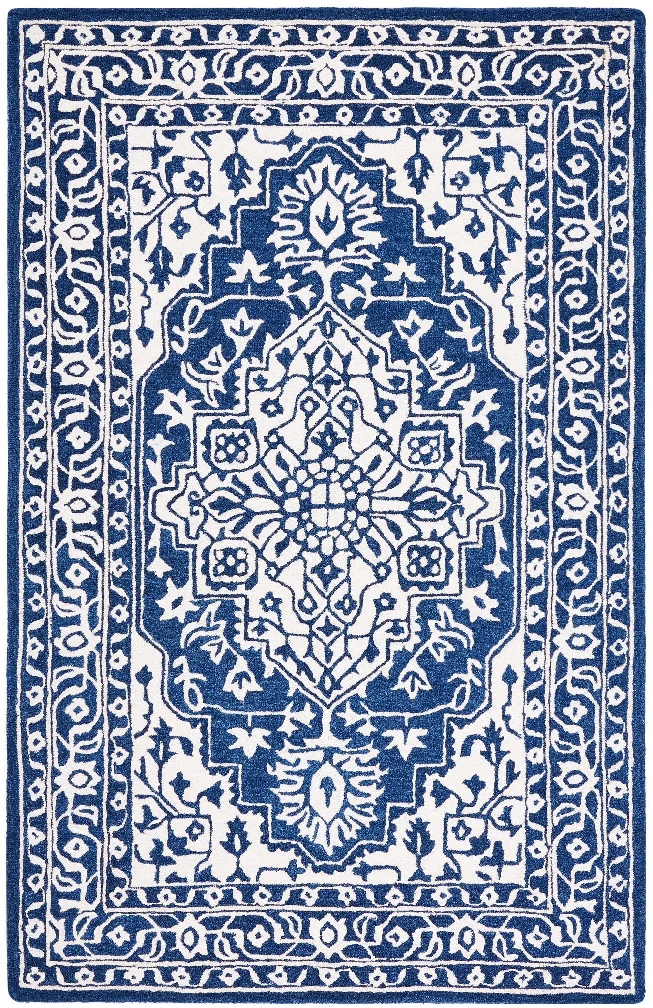 Micro-Loop Bordered Medallion Hand-Tufted Wool Rug