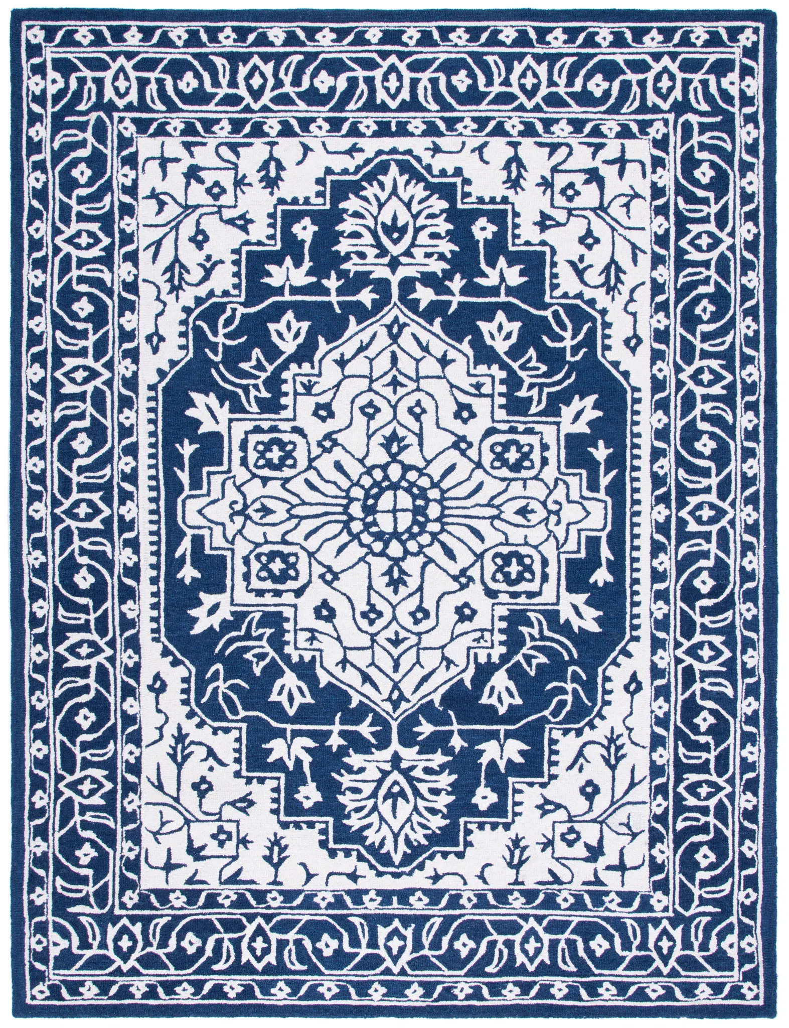 Micro-Loop Bordered Medallion Hand-Tufted Wool Rug