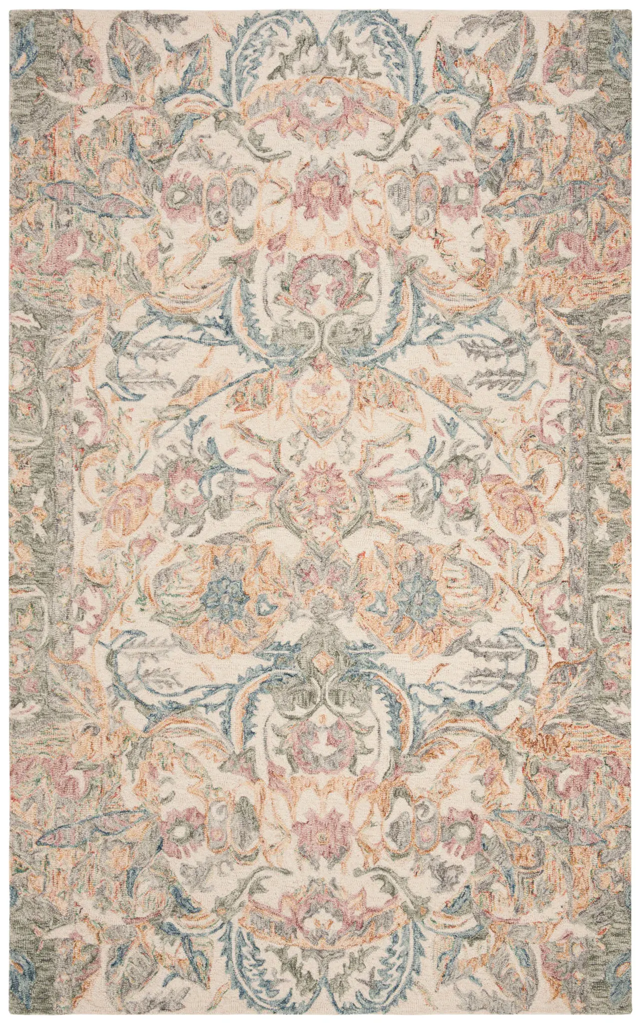 Micro-Loop Botanical Border Hand-Tufted Wool Rug