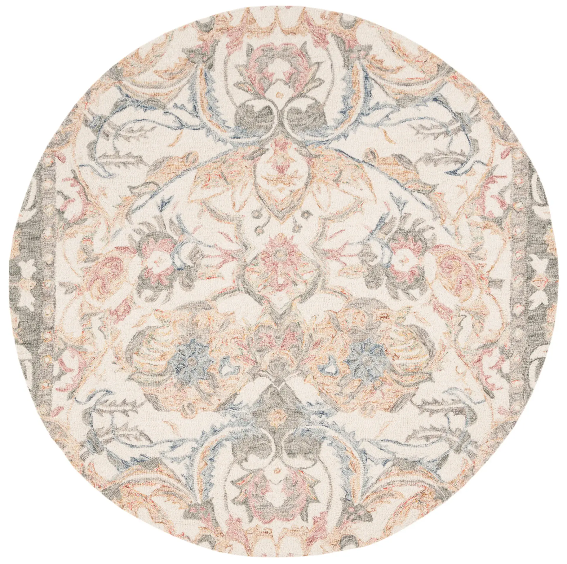 Micro-Loop Botanical Border Hand-Tufted Wool Rug
