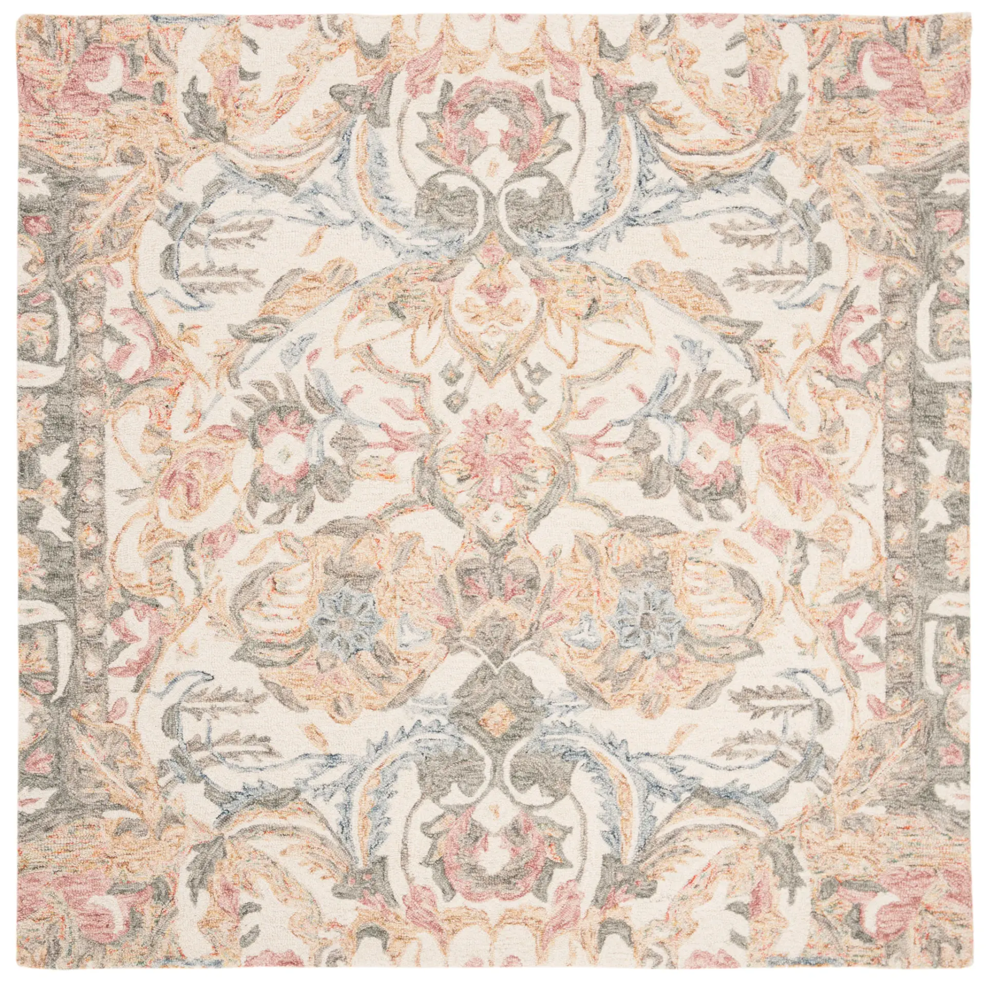 Micro-Loop Botanical Border Hand-Tufted Wool Rug