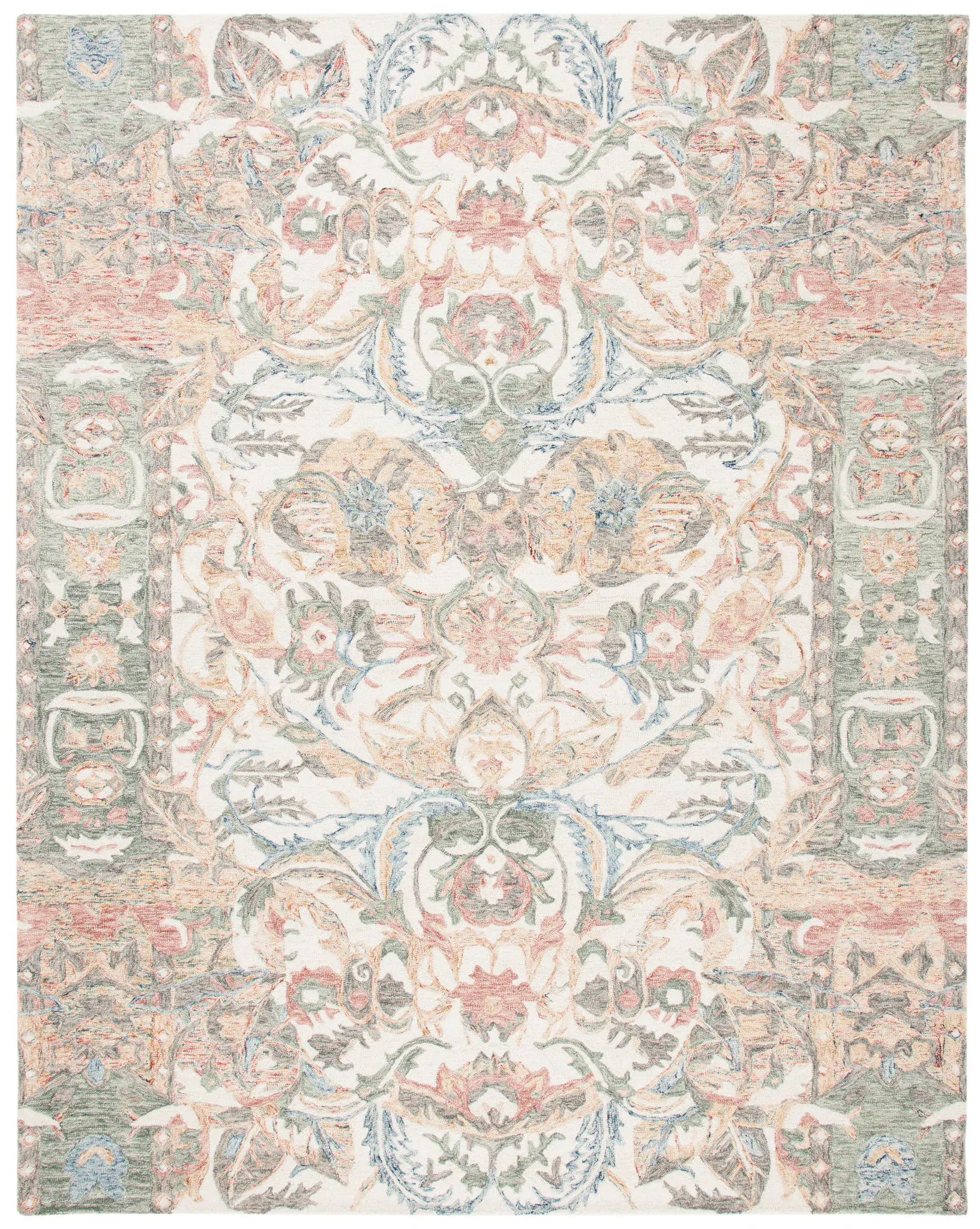 Micro-Loop Botanical Border Hand-Tufted Wool Rug