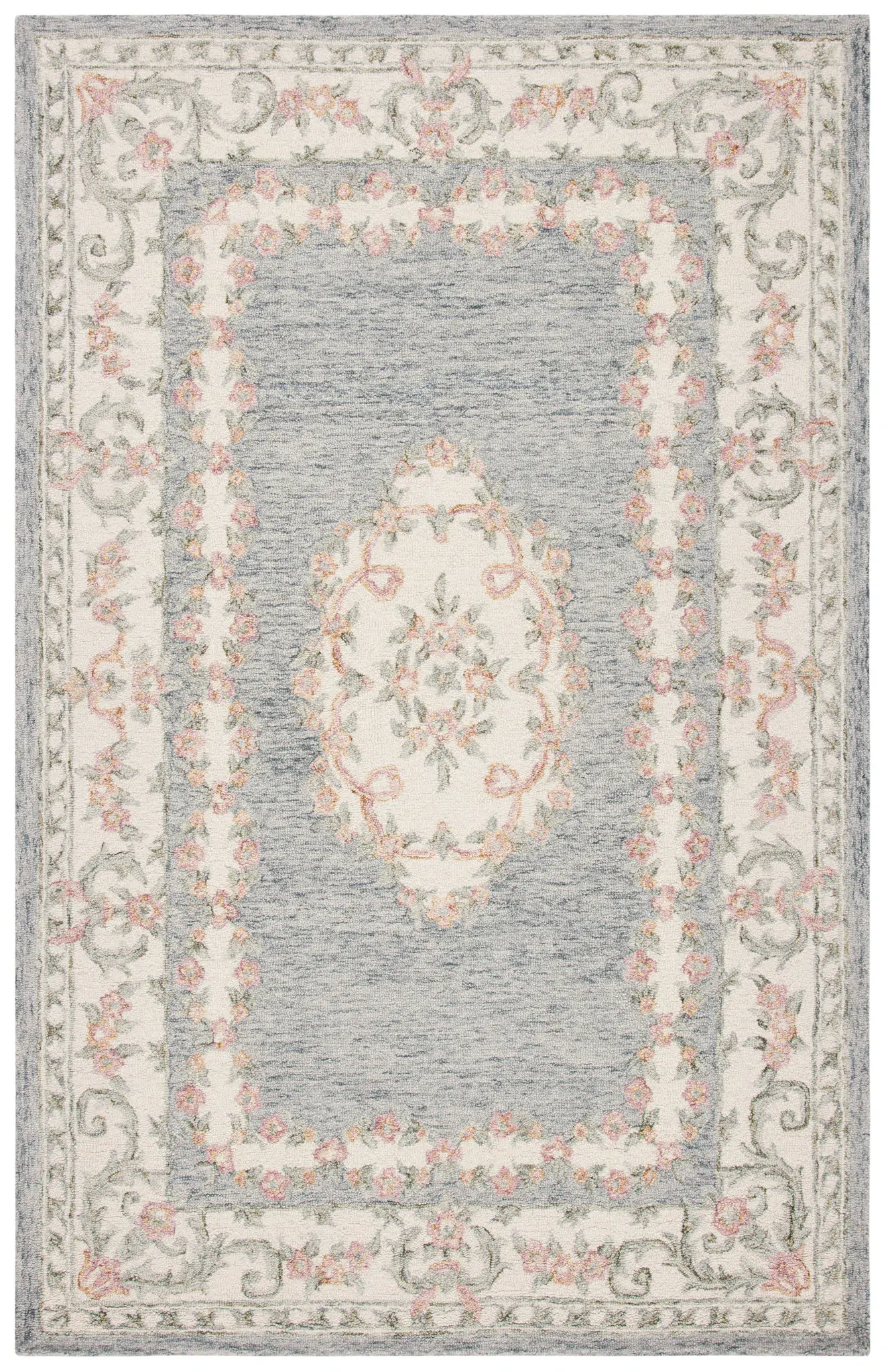 Micro-Loop Floral Cartouche Hand-Tufted Wool Rug
