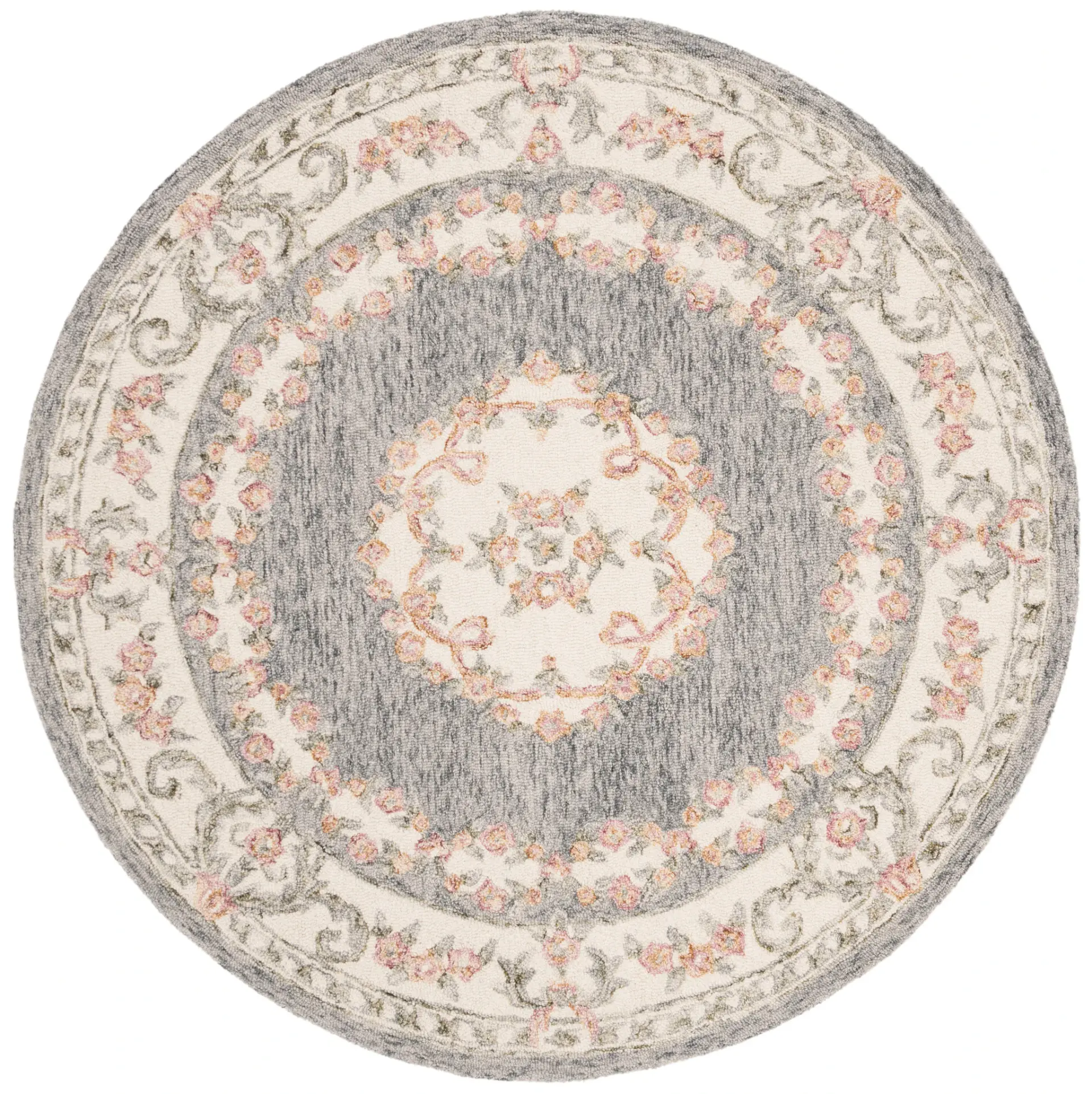 Micro-Loop Floral Cartouche Hand-Tufted Wool Rug