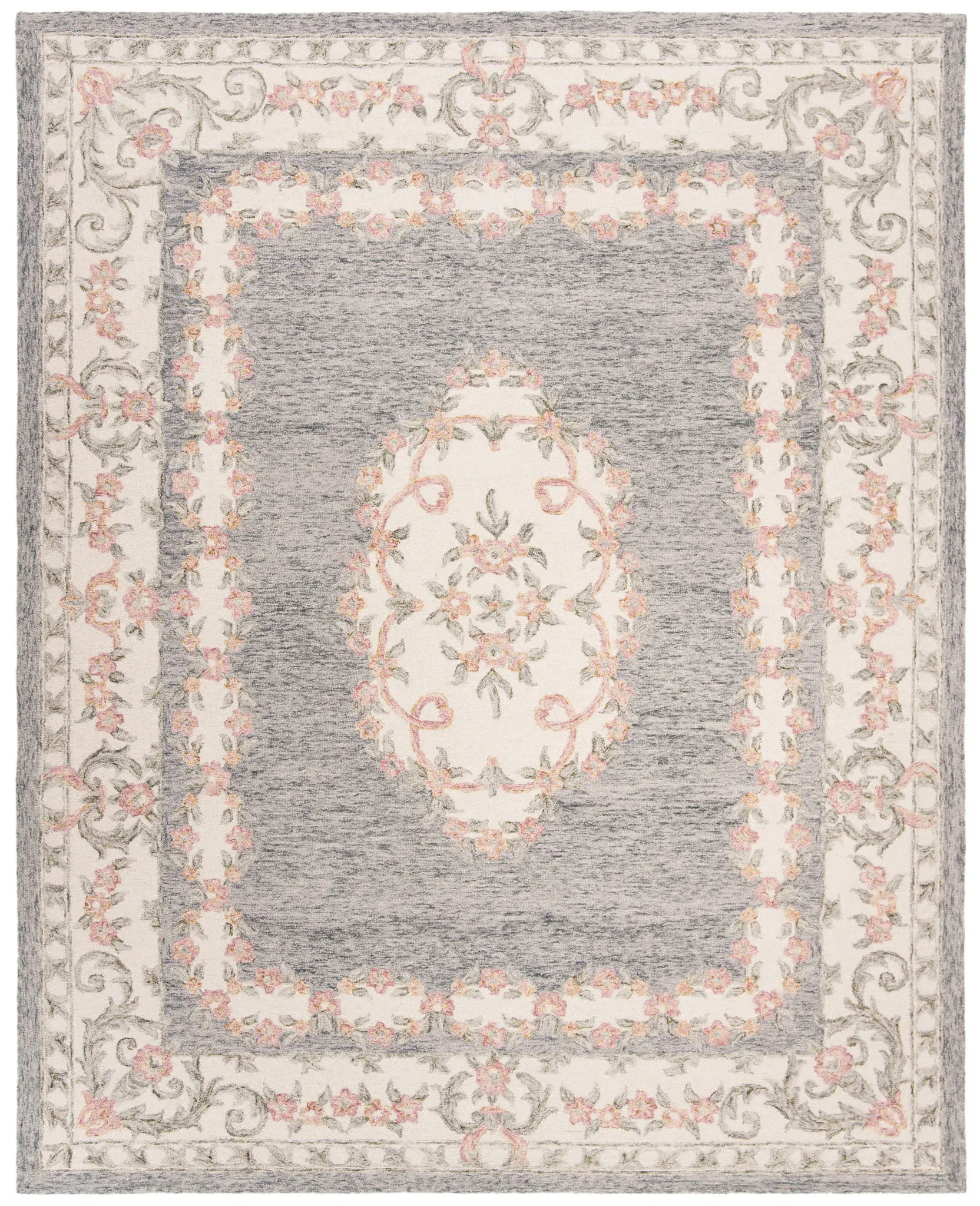 Micro-Loop Floral Cartouche Hand-Tufted Wool Rug