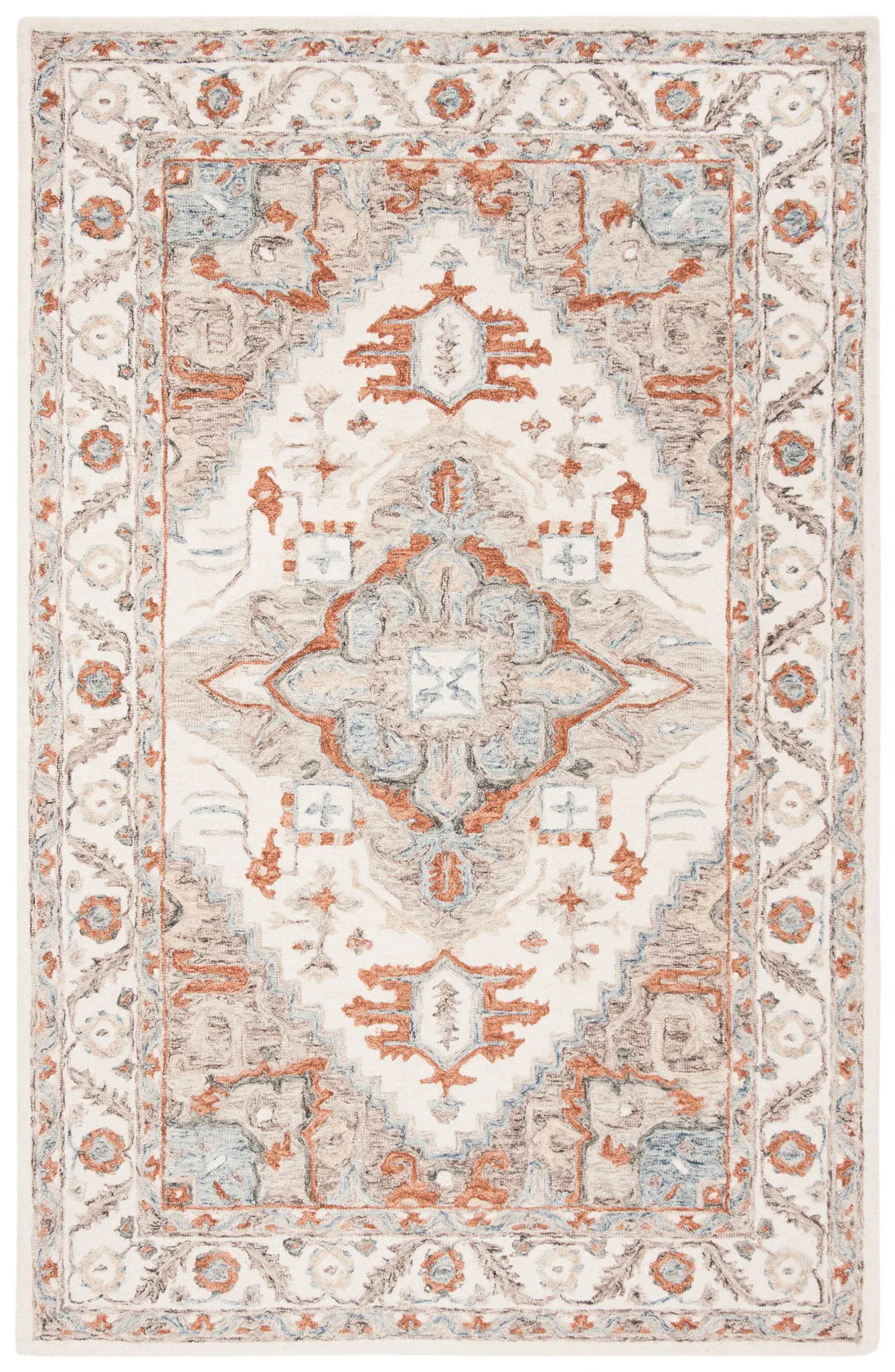 Micro-Loop Tribal Stepped Medallion Hand-Tufted Wool Rug