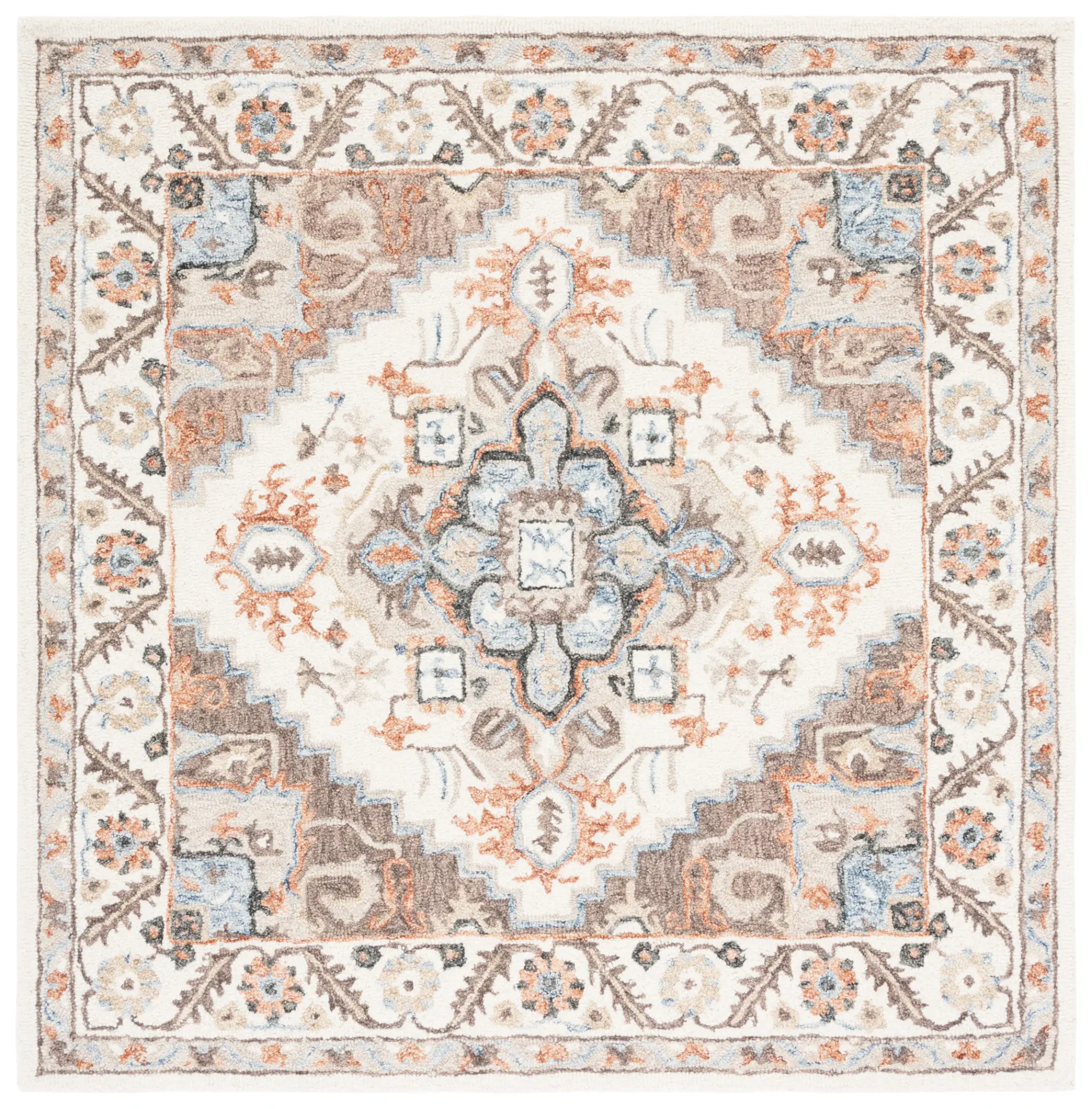 Micro-Loop Tribal Stepped Medallion Hand-Tufted Wool Rug