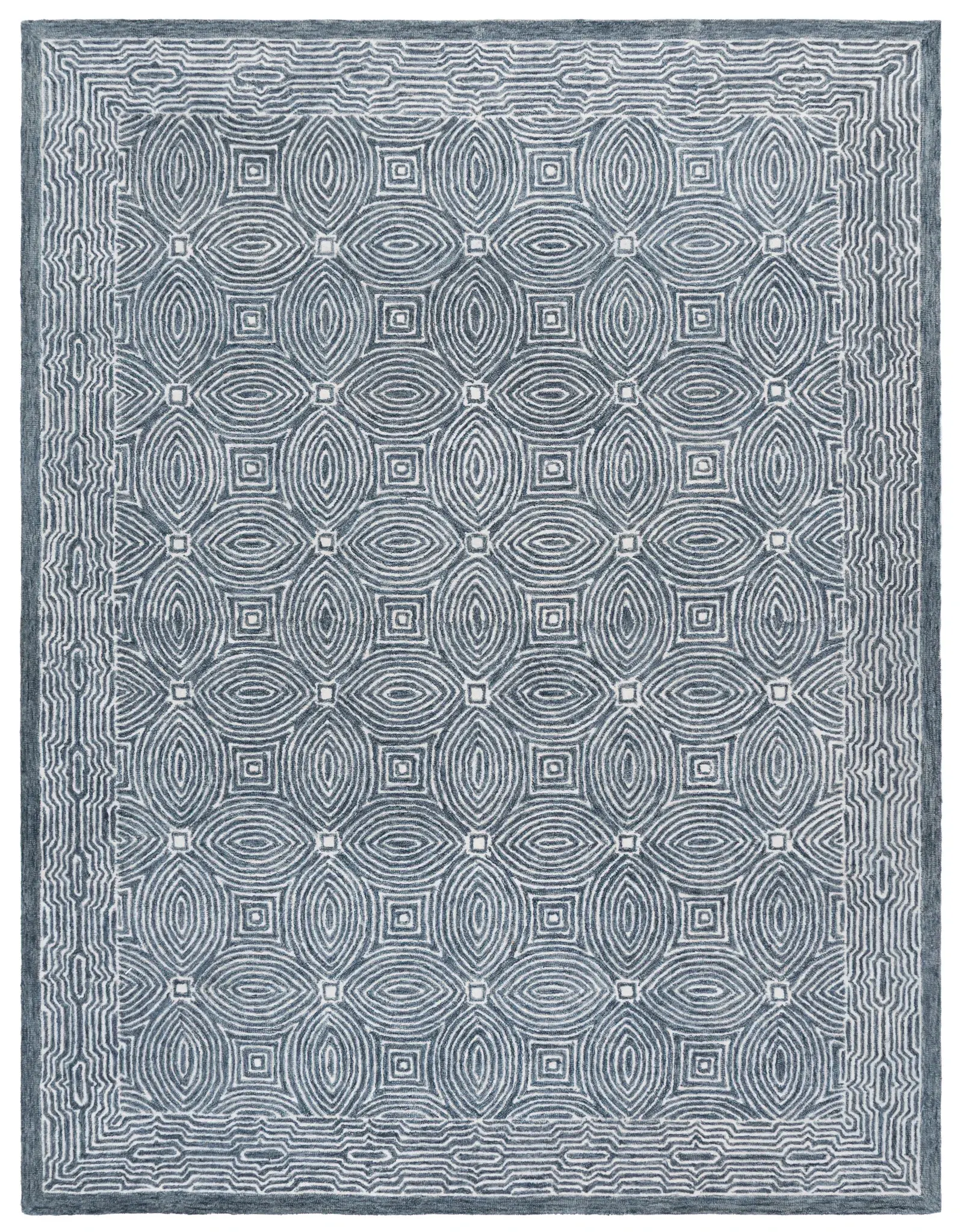 Micro-Loop Concentric Oval Hand-Tufted Wool Rug