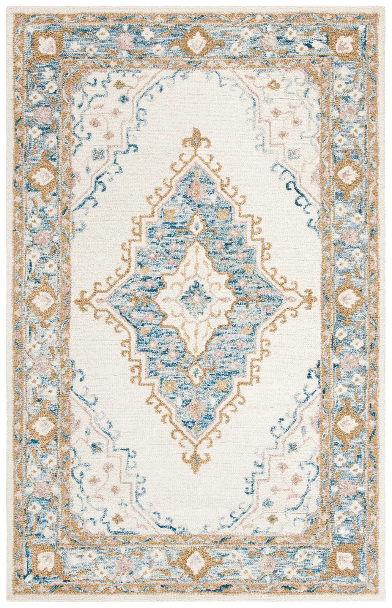 Micro-Loop Stepped Diamond Medallion Hand-Tufted Wool Rug