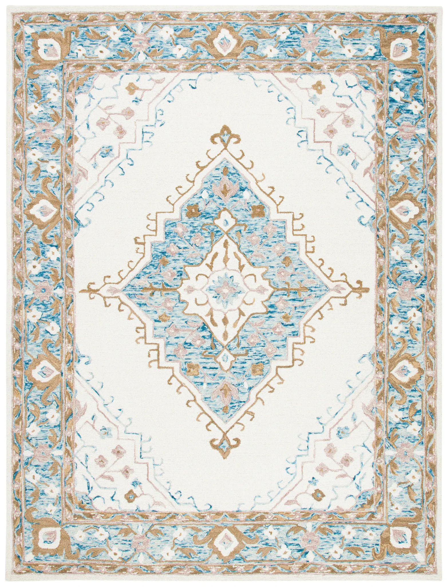 Micro-Loop Stepped Diamond Medallion Hand-Tufted Wool Rug