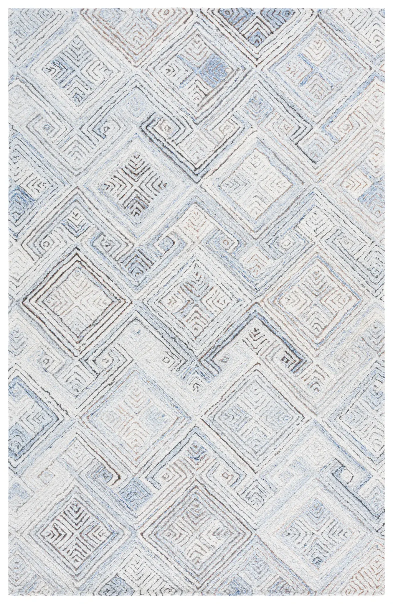 Micro-Loop Greek Key Diamond Hand-Tufted Wool Rug