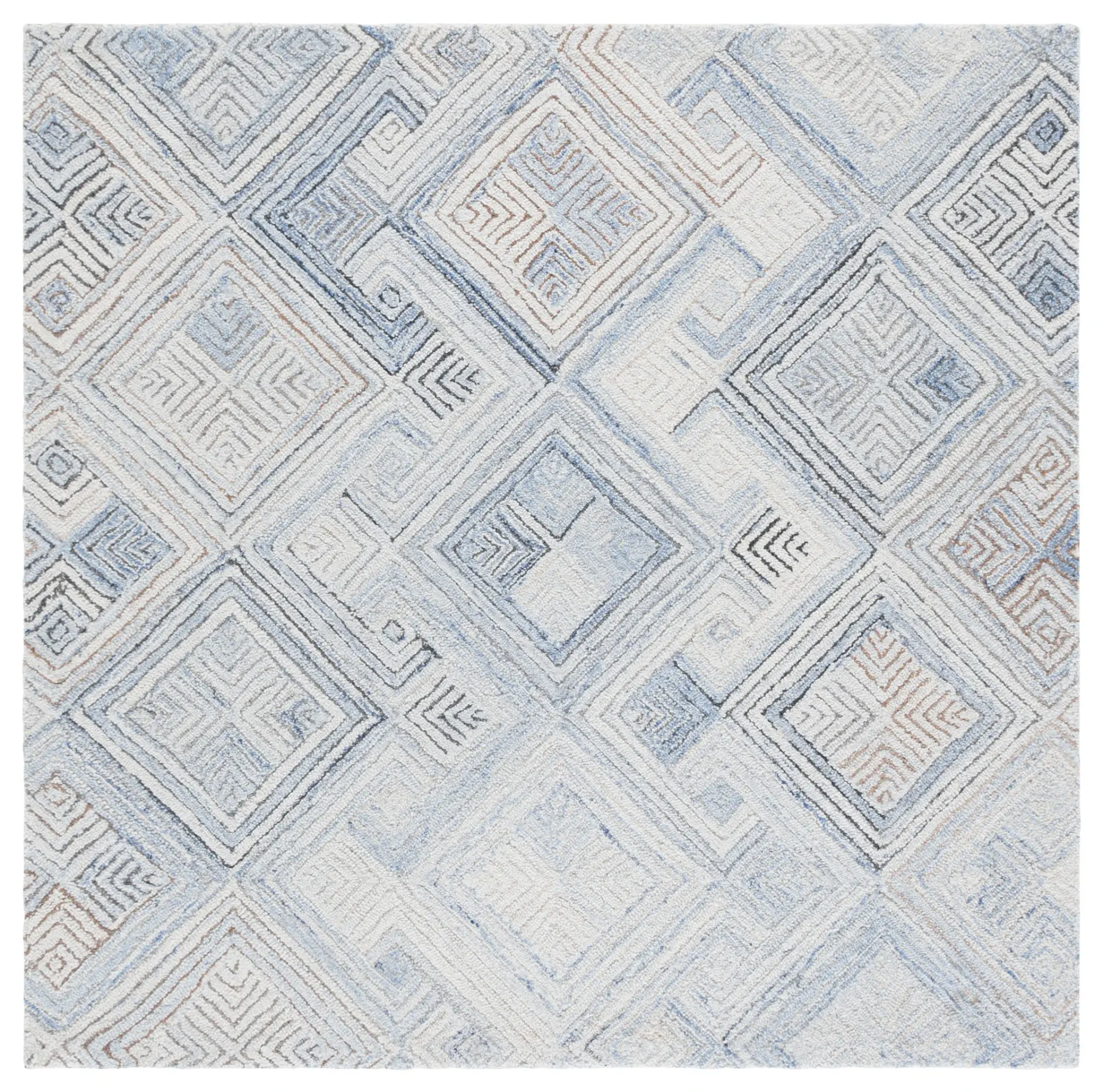 Micro-Loop Greek Key Diamond Hand-Tufted Wool Rug
