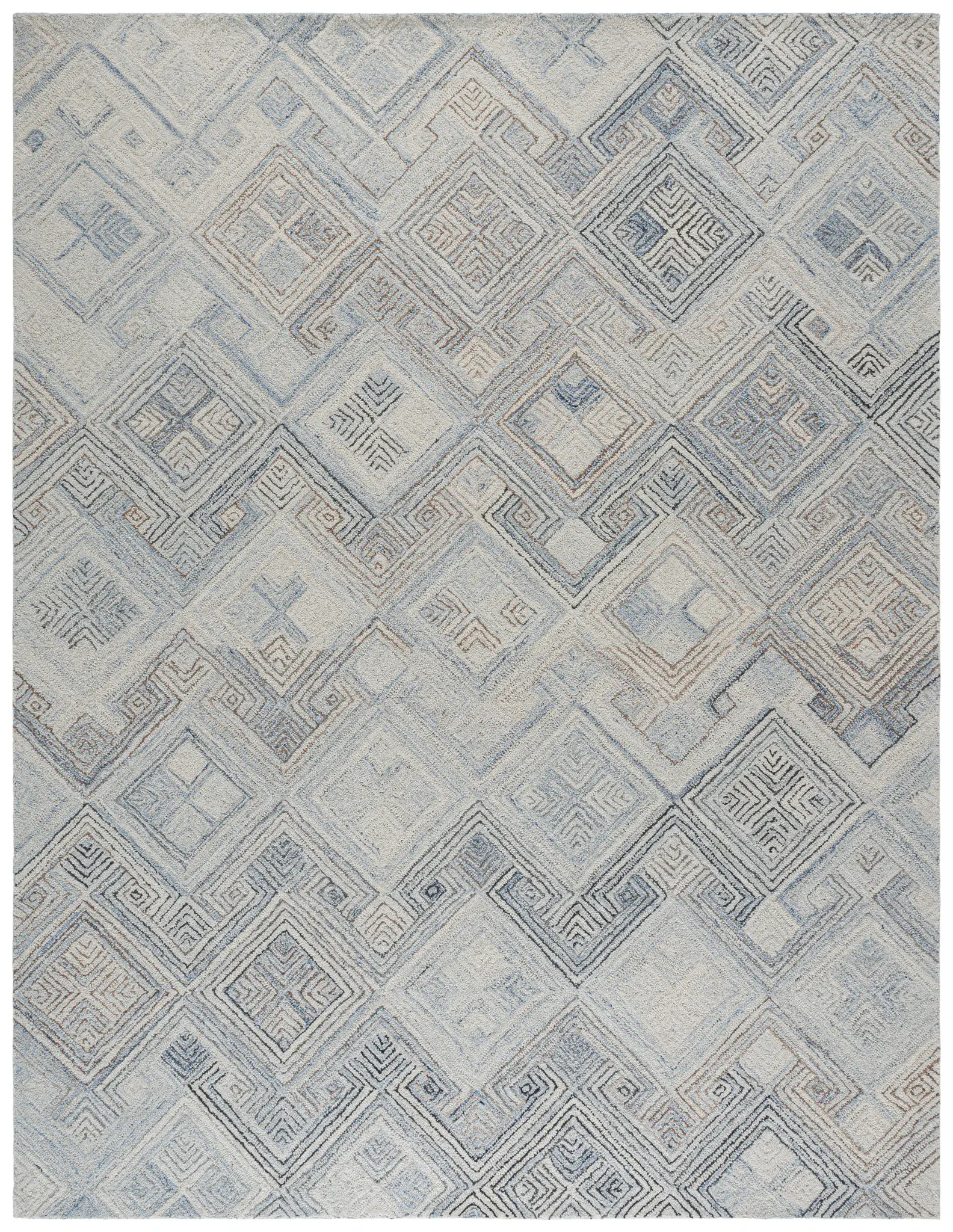 Micro-Loop Greek Key Diamond Hand-Tufted Wool Rug