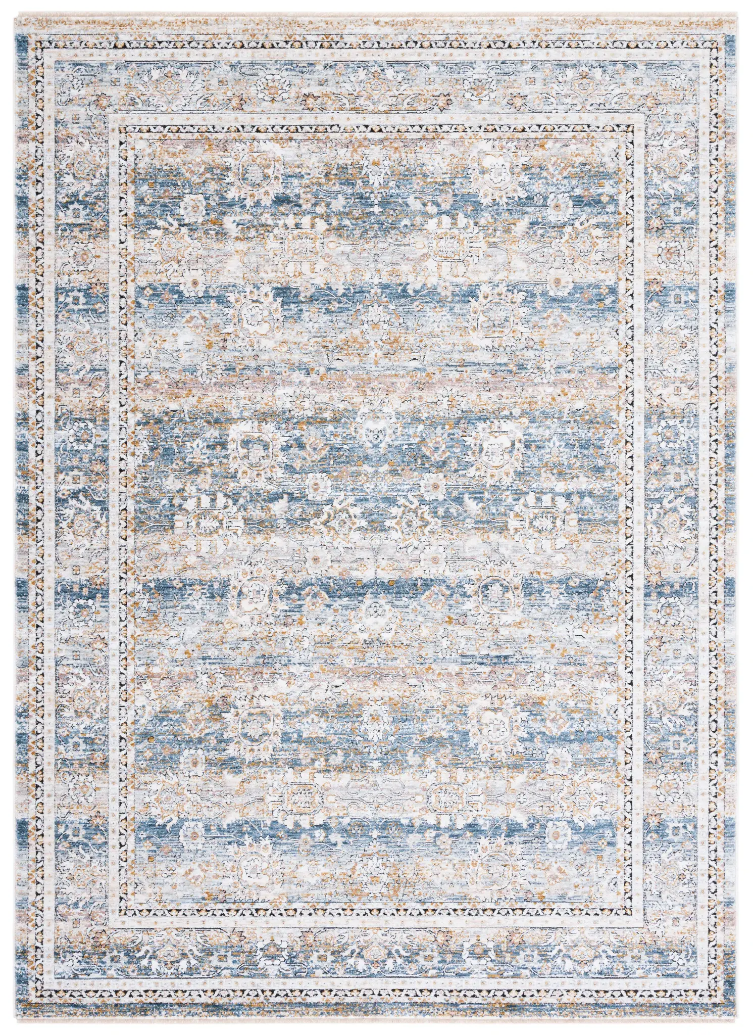 Moondust Distressed Banded Floral Rug