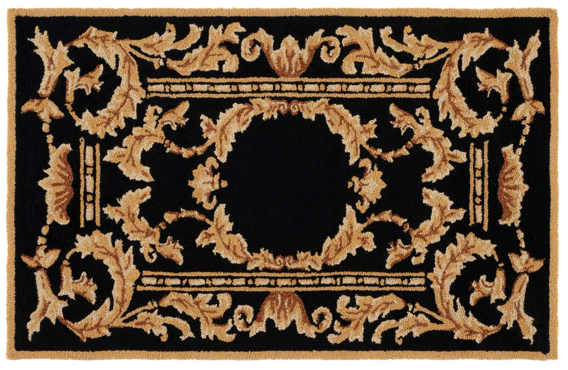 Monogram Leaf Scroll Hand-Hooked Outdoor Rug