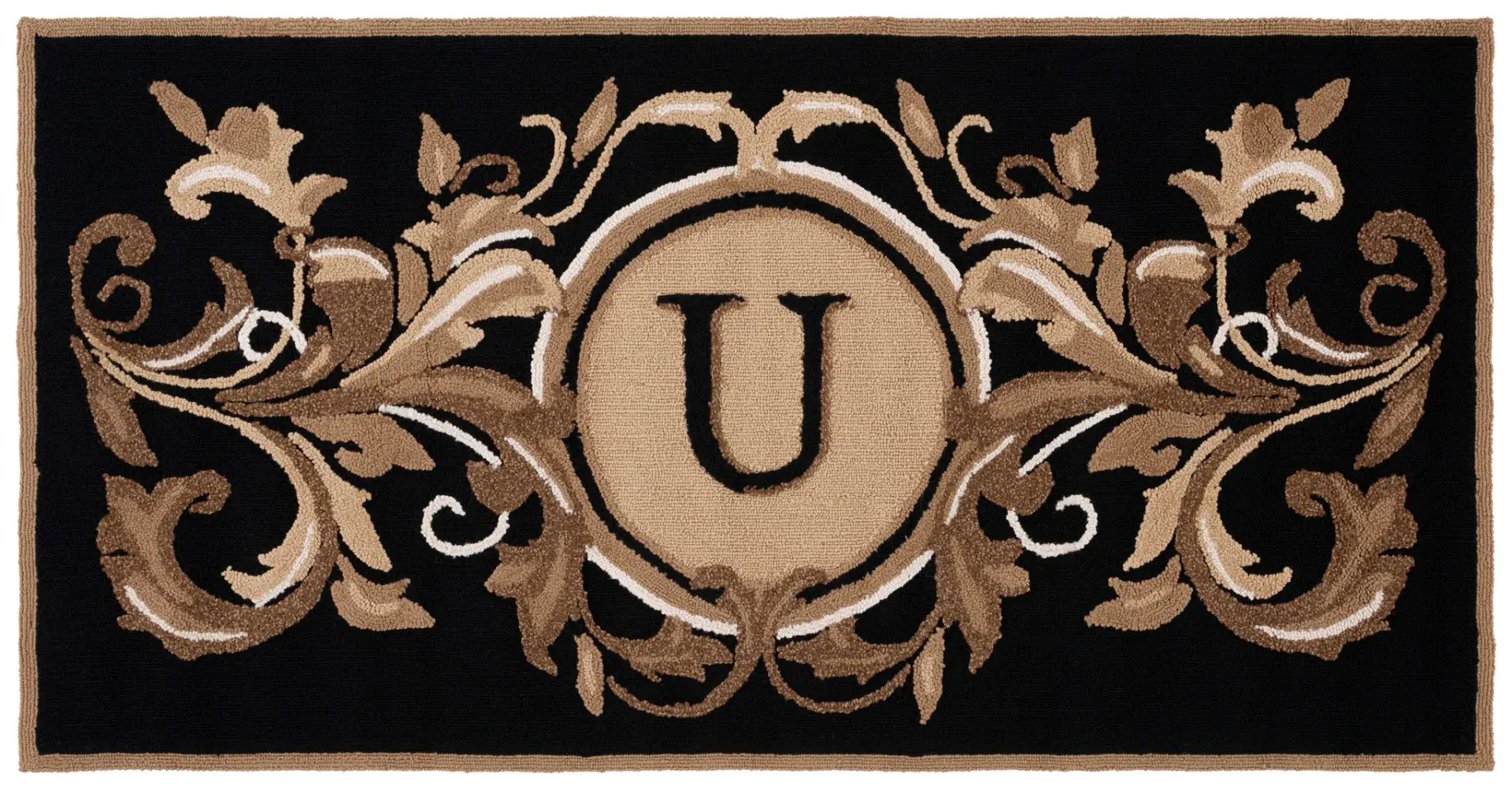 Monogram Leafy Initial Hand-Hooked Outdoor Rug