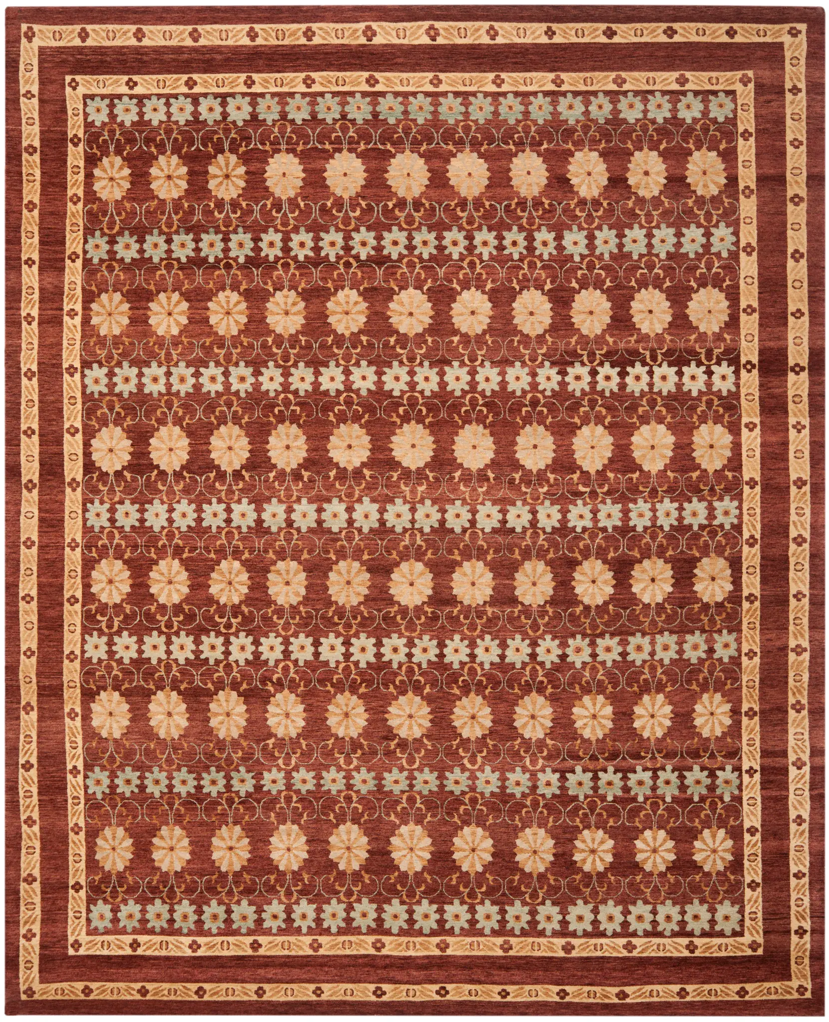 Marrakesh Banded Floral Hand-Knotted Wool Rug