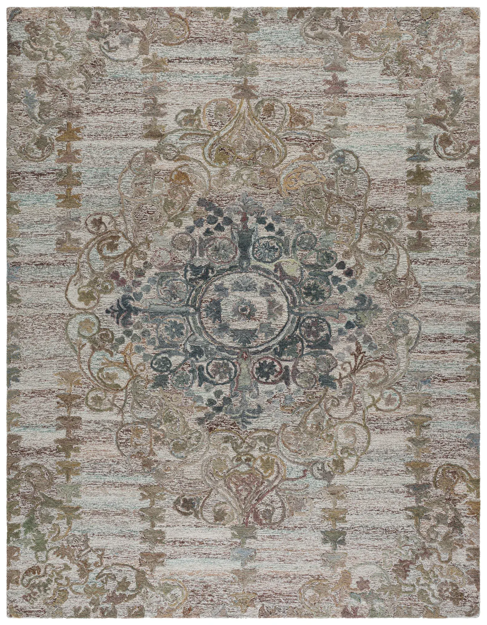 Marquee Faded Floral Bordered Hand-Tufted Rug